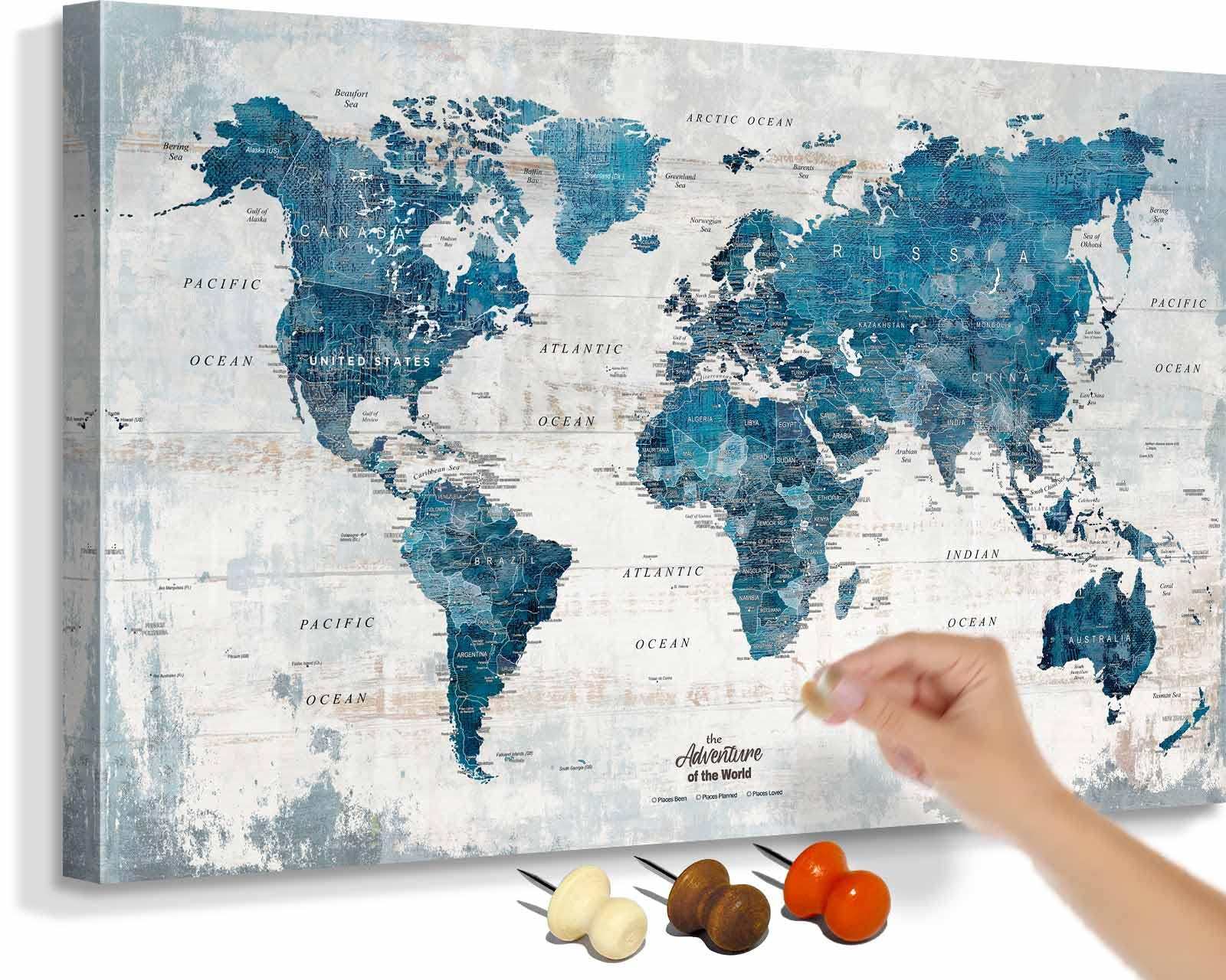 World Map Push-Pin Board Wall Art