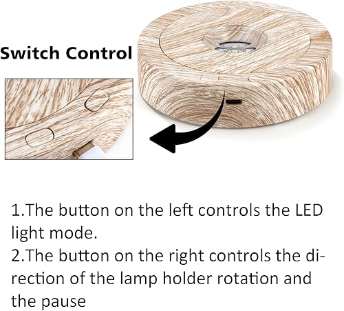 Miniatura 5 de Base LED giratoria pantalla de rotación positiva y negativa con 7 luces de grano de madera para arte de cristal de cristal, bonita decoración de