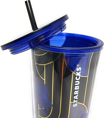 Miniatura 2 de Starbucks Vaso frío de doble pared con aislamiento gráfico dorado y azul transparente de 24 onzas