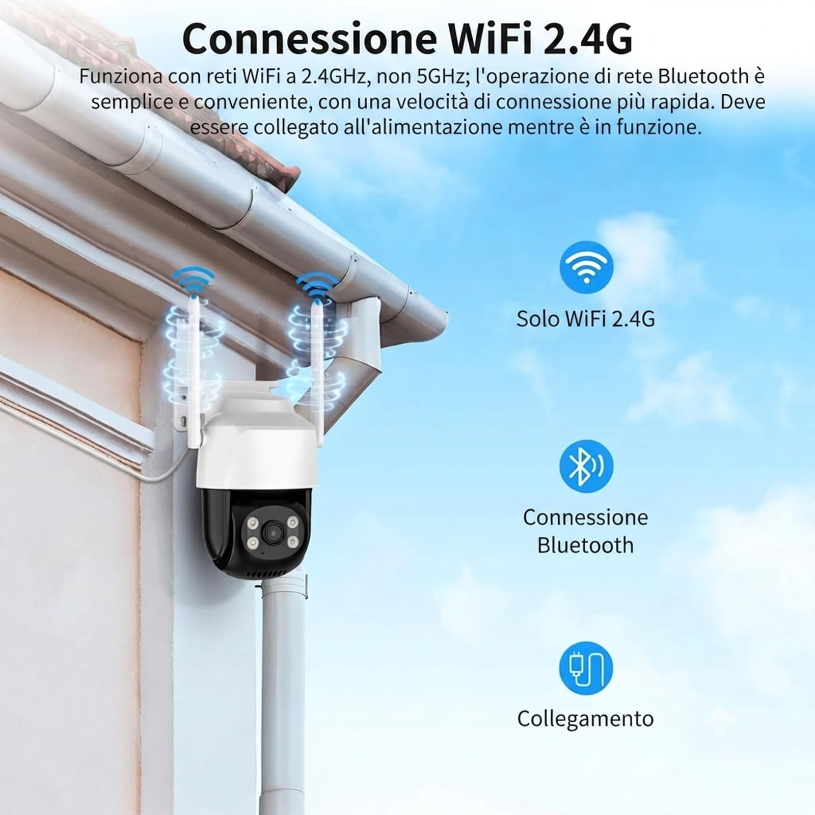 Nuwo 2K Telecamera Wi-Fi Esterno PTZ | 270°Pan/90°Tilt | Videocamera Sorveglianza IP Visione Notturna a Colori | Audio Bidirezionale | Rilevamento del Movimento | Allarme Sonoro e Luminoso | IP66