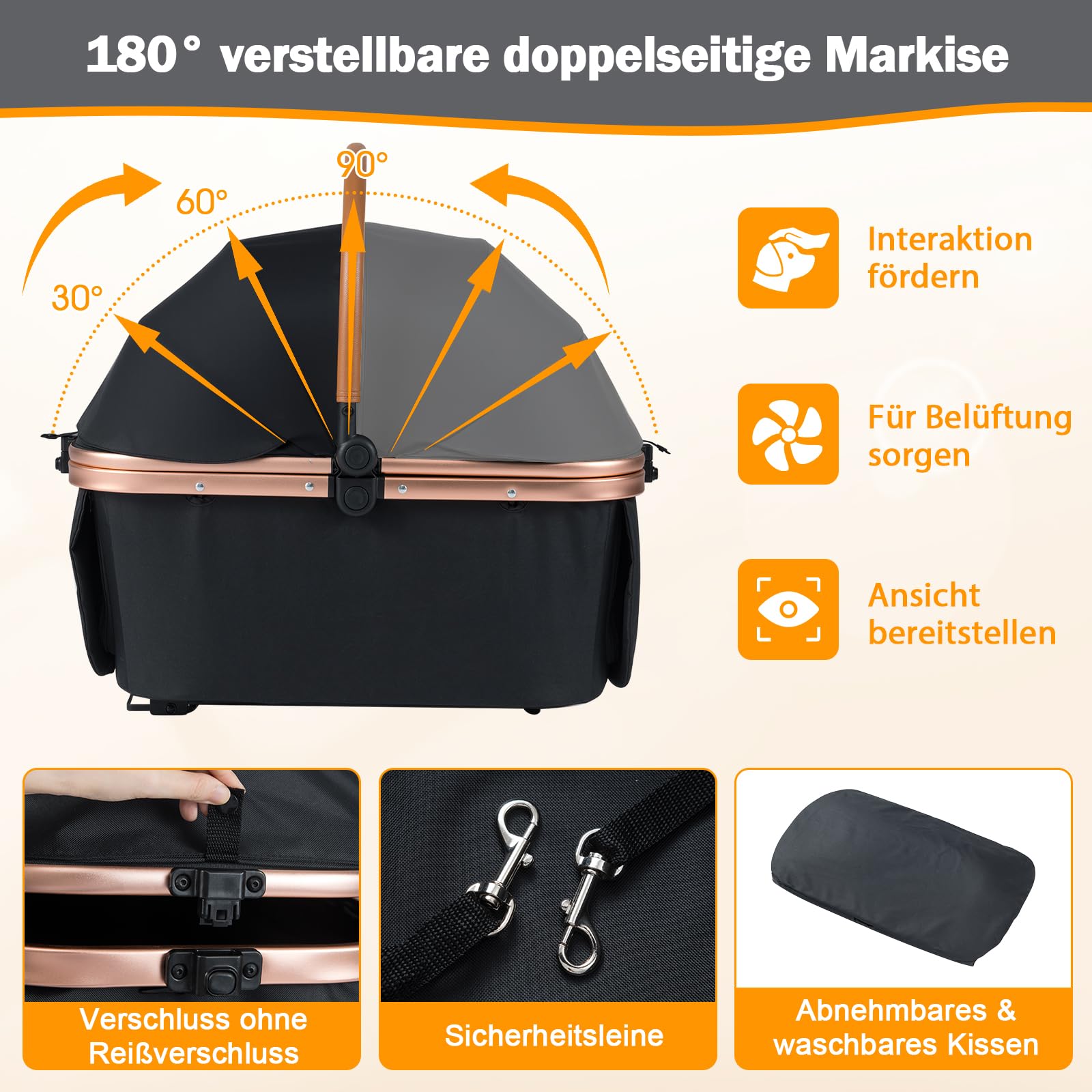 GYMAX 3-in-1 Hundebuggy, faltbarer Hundewagen bis 25 kg mit abnehmbarer Transportbox, Sonnenschutz, Sicherheitsgurt, Ablagekorb, Getränkehalter & Netzfenstern, Hundewagen für Haustiere