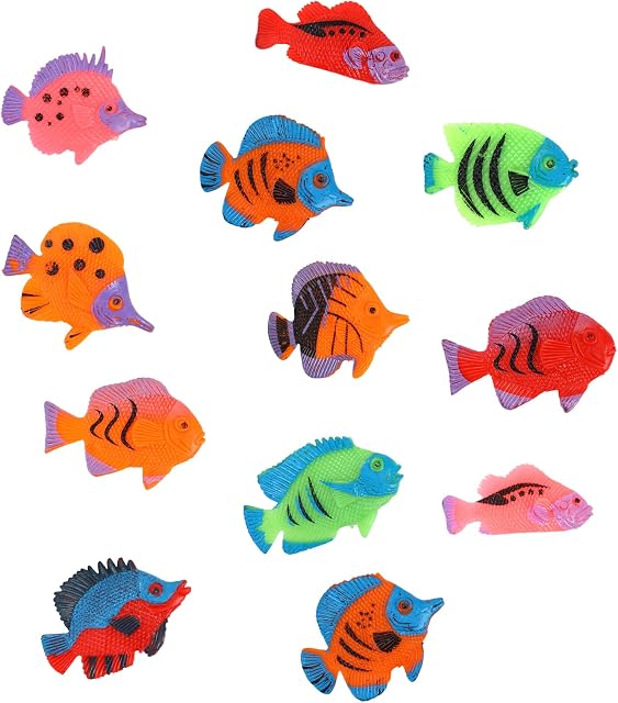 cobee Plastic Fish Playset, 12 Pieces Tropical Fish Toys Ocean Animal Toys Party Favors Fish Figures for Boys, Girls, Kids