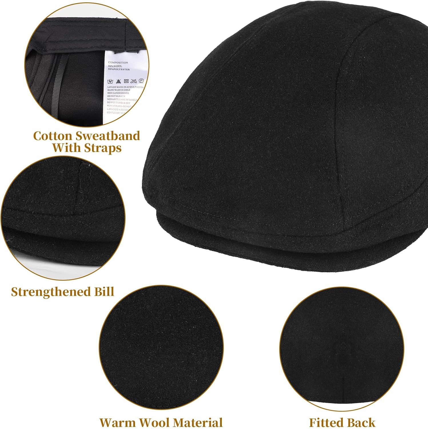 YDO DENSER Men's Newsboy Caps Wool Gatsby Beret Hat Retro Irish Driver Flat Cap Classic Dress Hat Fitted Caps for Golf - Image 4