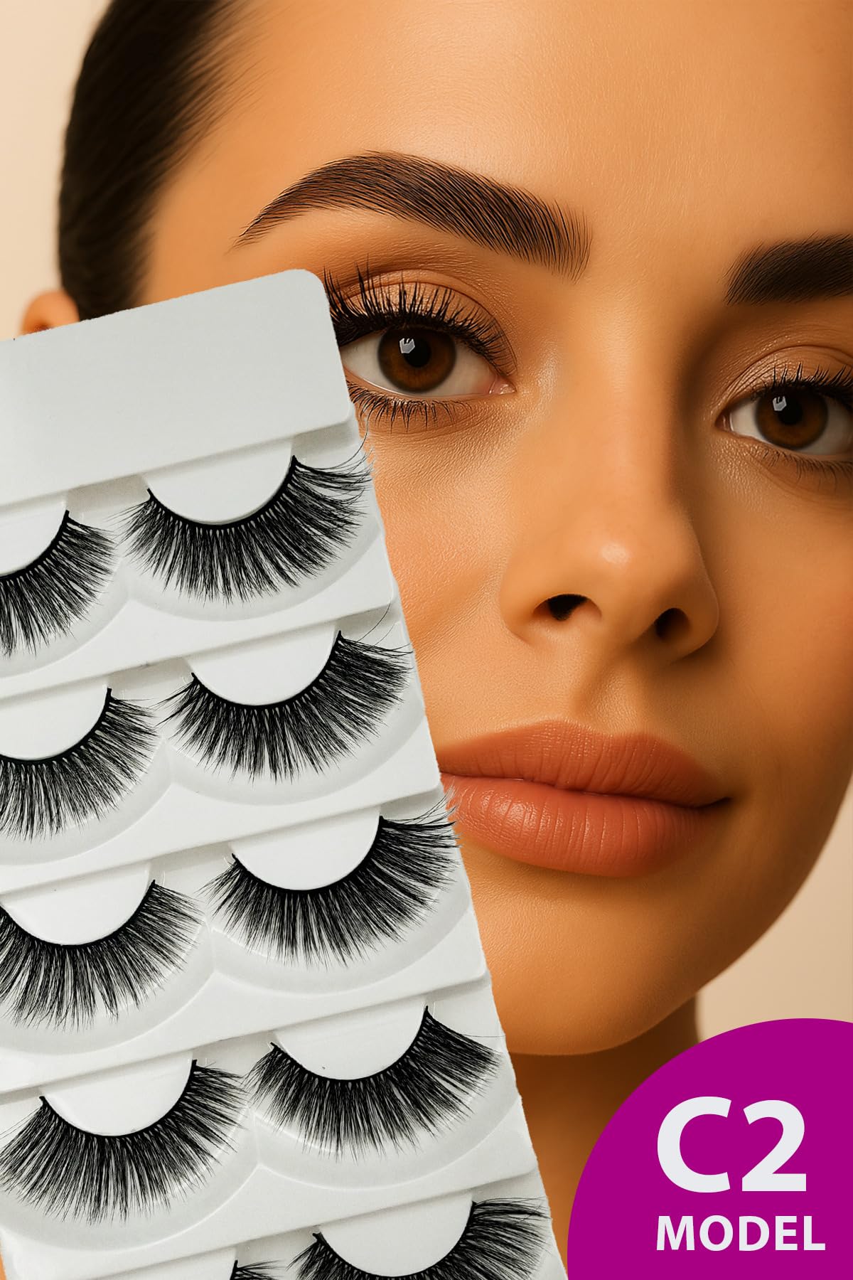 ruby face Doğal Görünümlü İpek Bütün 5li Takma Kirpik Seti- 5 Çift Gerçek Takma Kirpik- Model: C2