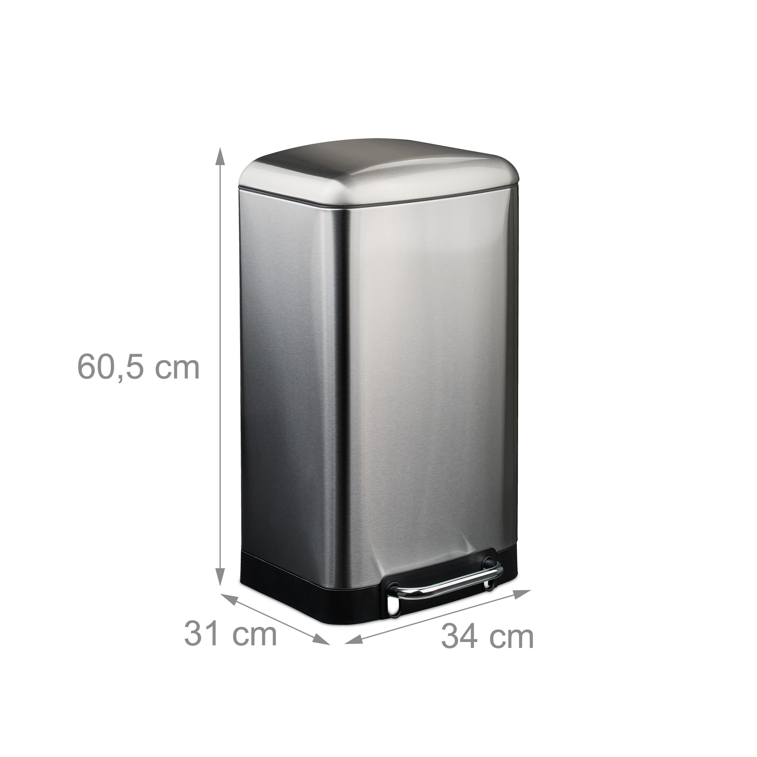 Relaxdays Mülleimer Küche, 30 L, Fingerabdruckschutz, entnehmbarer Inneneimer, Müllbeutel, Edelstahl Treteimer, silber