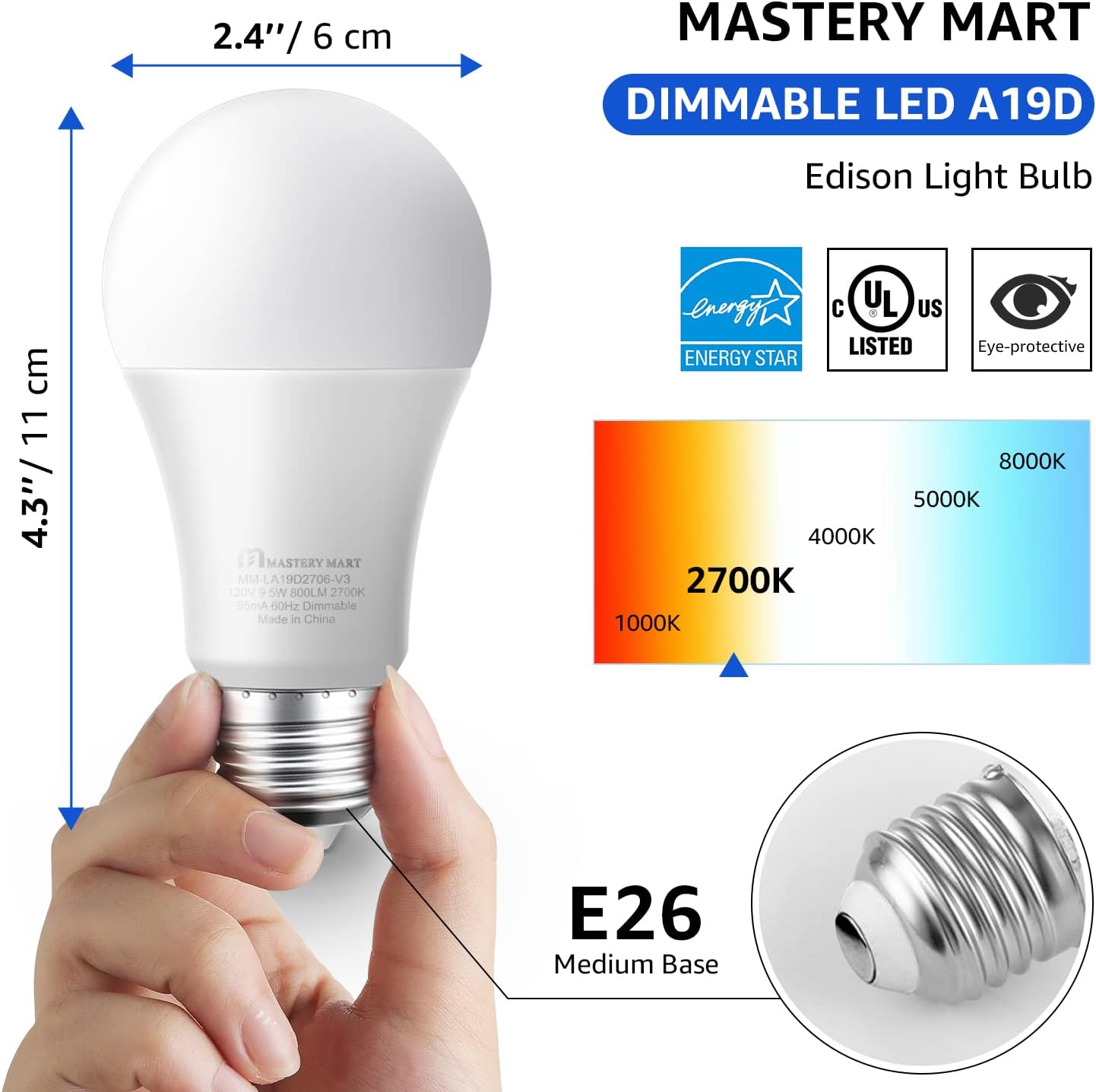 Tор Brаndѕ Led Light Bulbs 10 Watt [60 Watt Equivalent], A19 - E26 Dimmable, 2700K Soft White, 800 Lumens, Medium Screw Base, Energy Star, UL Listed by Mastery Mart (Pack of 6)