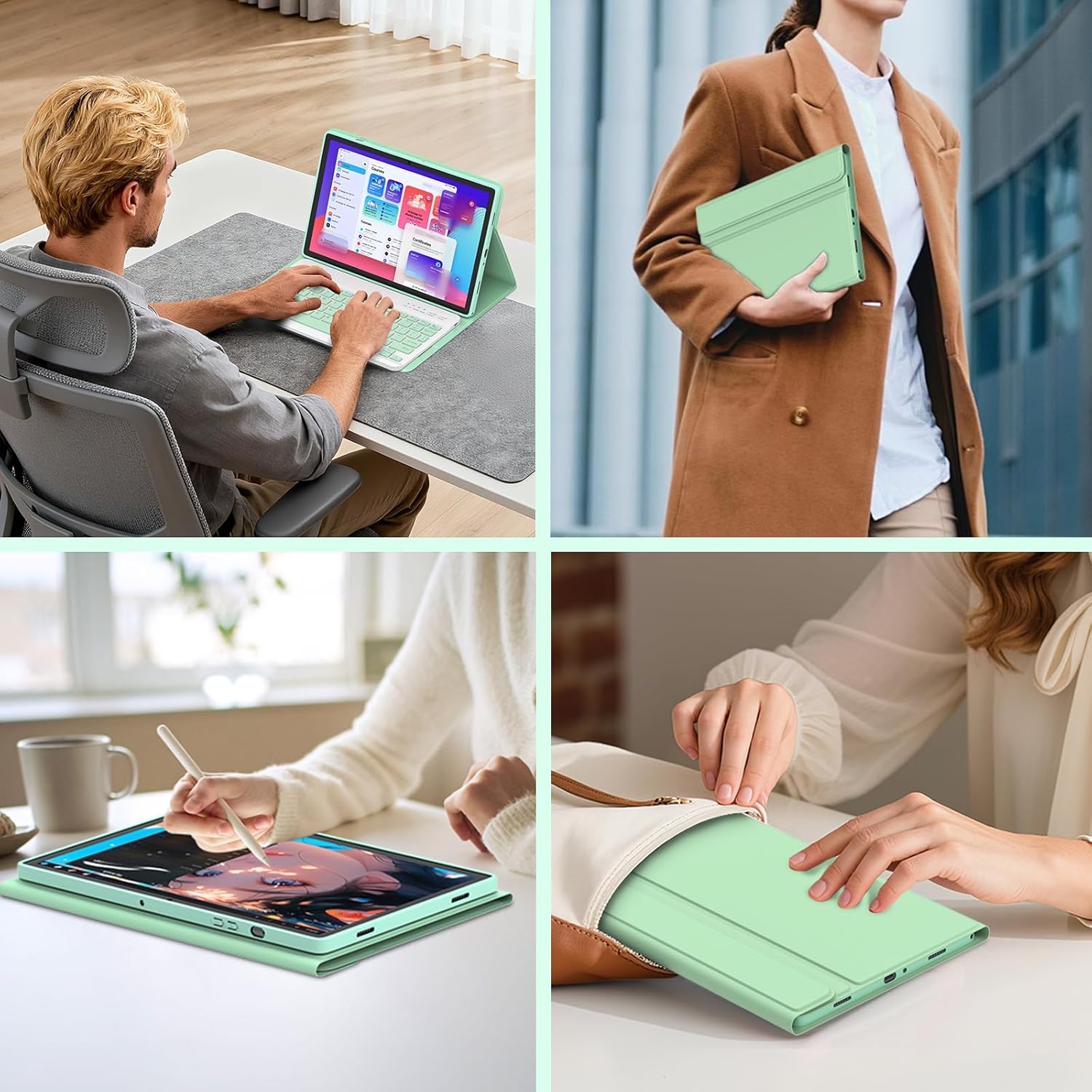 Keyboard Case for Samsung Galaxy Tab A9 Plus/A9+ 5G 11 Inch 2023 Model (SM-X210/X216/X218), Slim Lightweight Stand Cover with Magnetically Detachable Wireless Bluetooth Keyboard (Green)