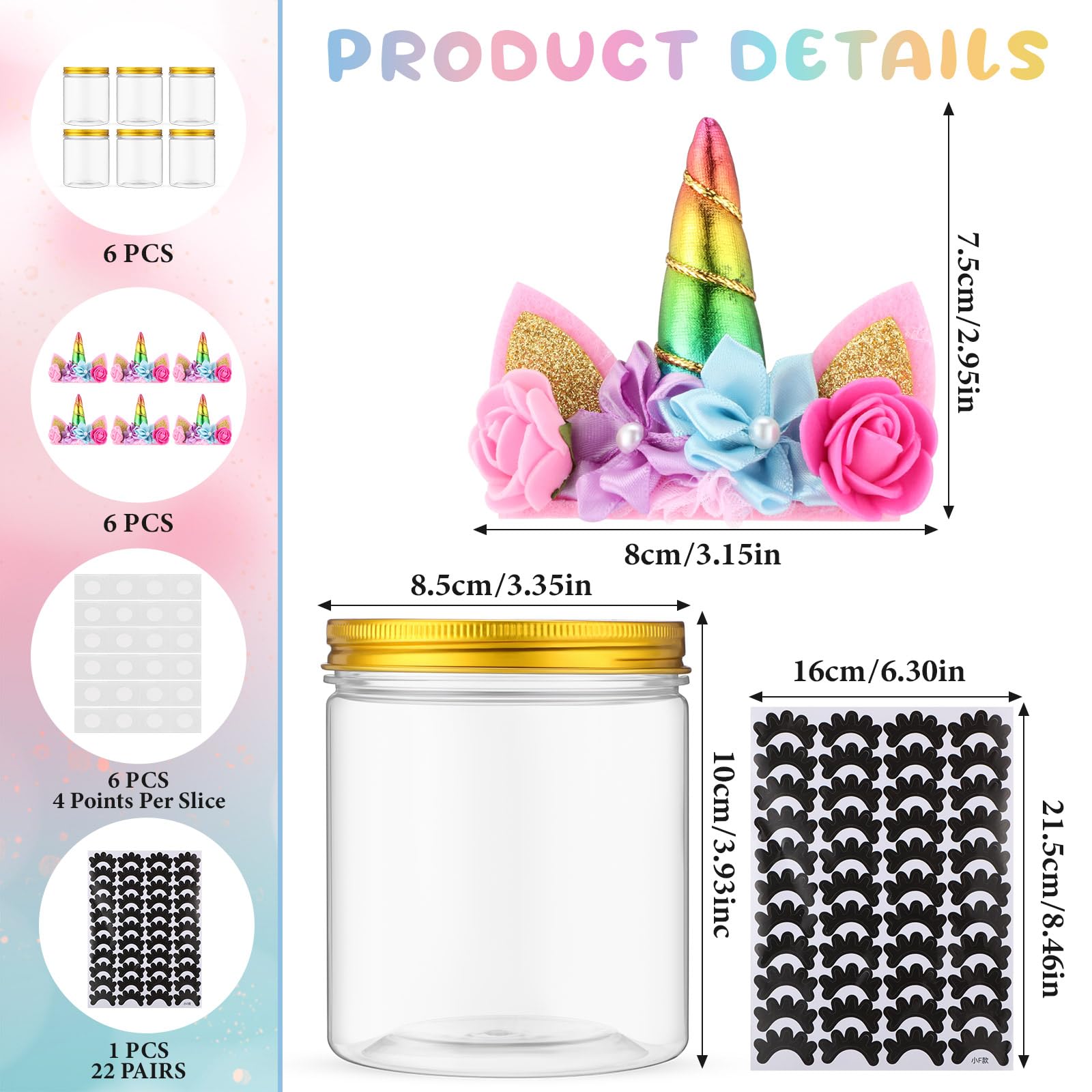 Libima 6 Sets Unicorn Themed Plastic Jars with Lids DIY Plastic Bottles 16 oz Party Candy Jars Unicorn Figures for Baby Shower Birthday Party Decorations(Floral)