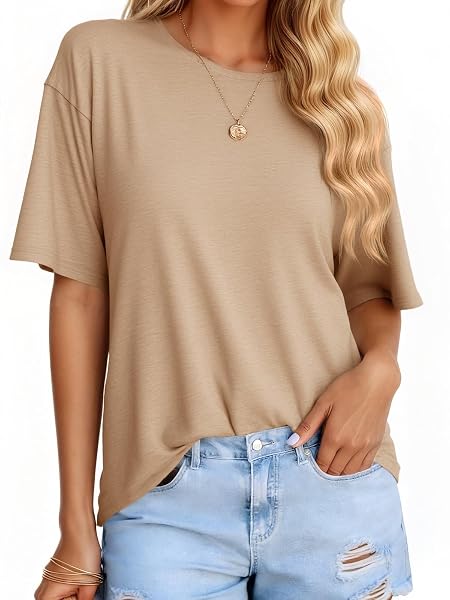 Cicy Bell Koszulka damska z okrągłym dekoltem, oversize, luźna, basic, na lato, top.