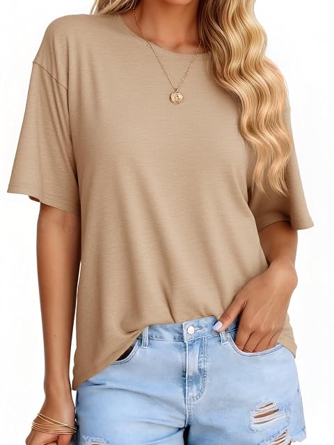 Cicy Bell Koszulka damska z okrągłym dekoltem, oversize, luźna, basic, na lato, top.