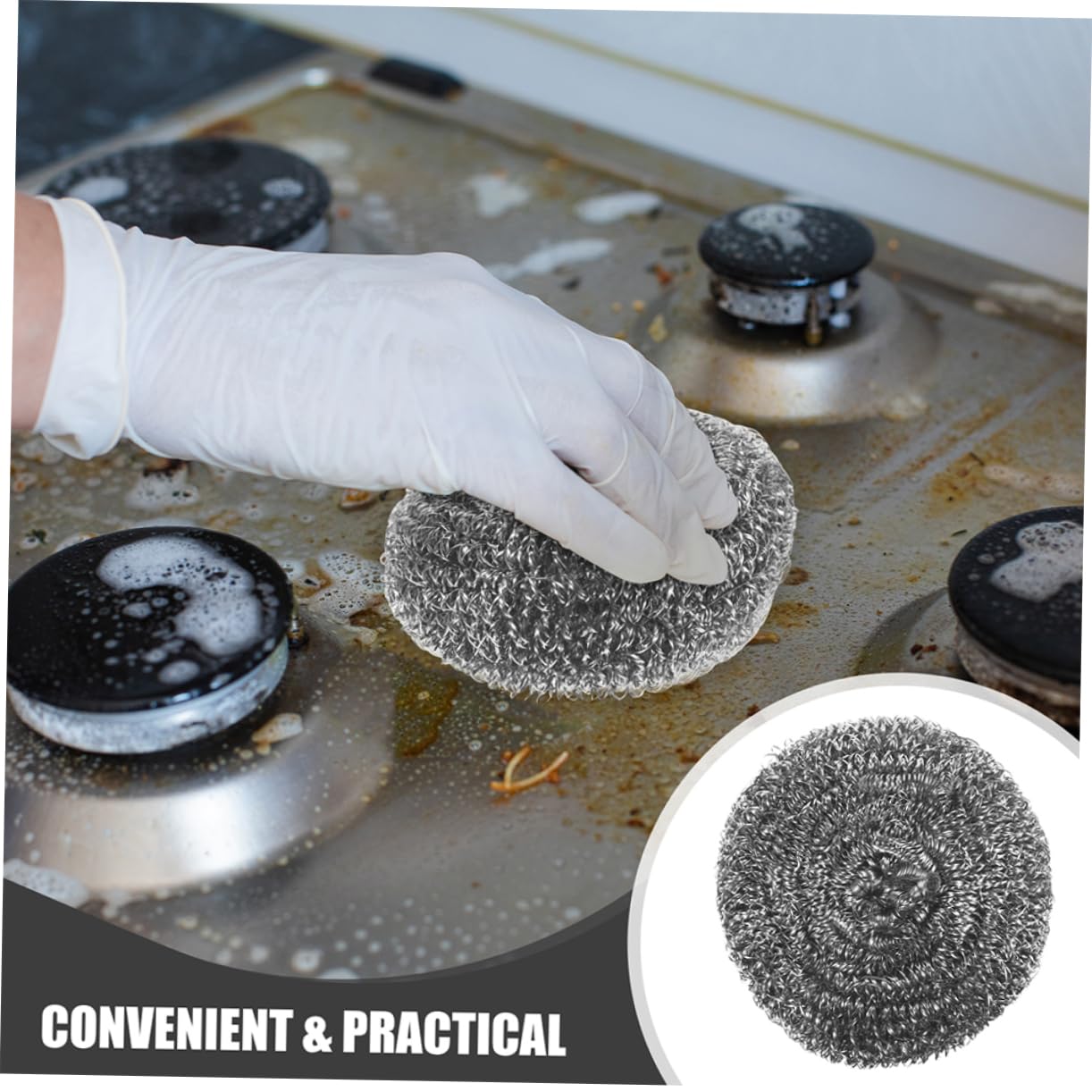 SOLUSTRE 8pcs Stainless Steel Wire Ball Removal Scrub Cleaning Brush Pot Pan Washing and Wok Balls Cookware Dish Grease Kitchen Stainless Scourer Grill Stone Cleaning Block Silver