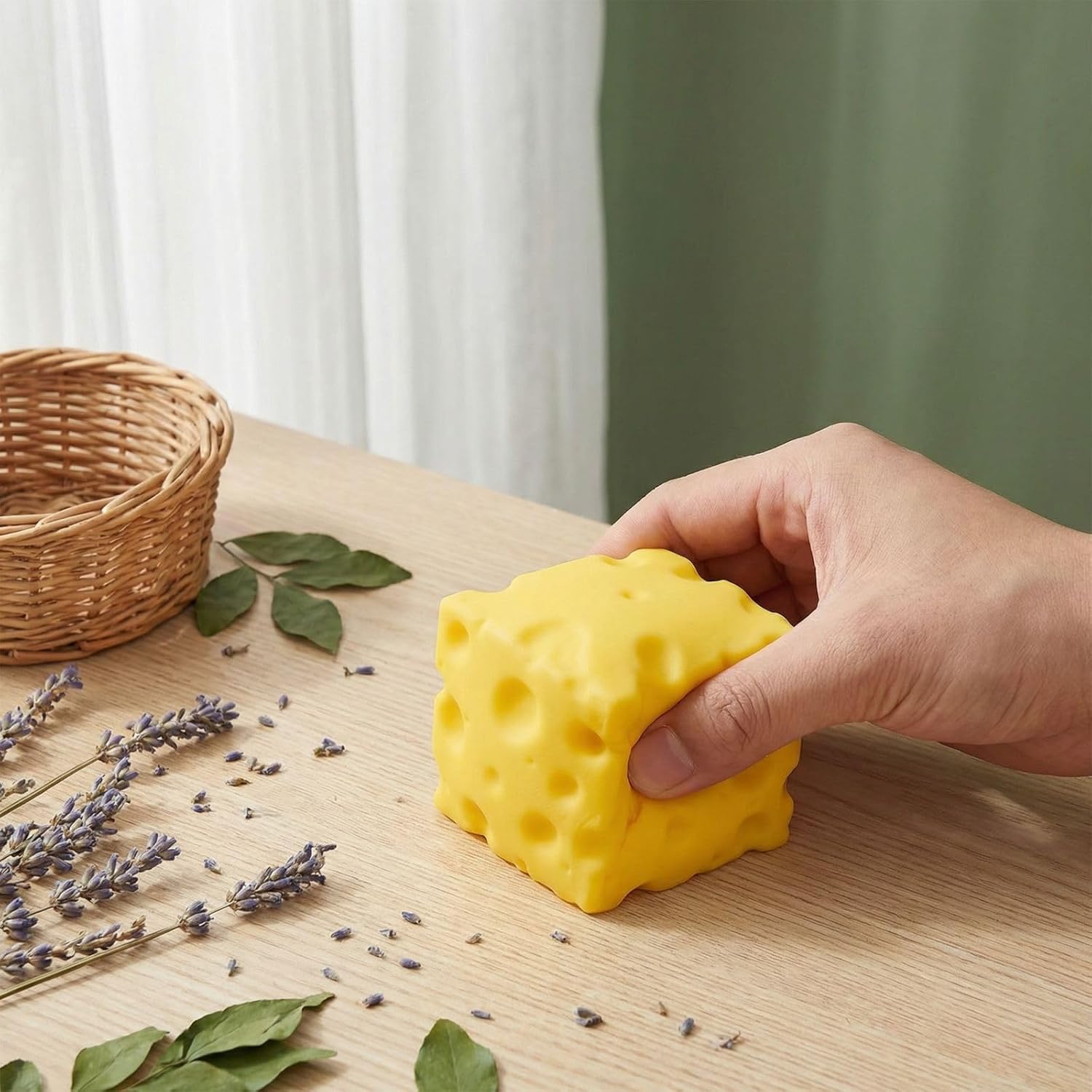Yellow Cheese Squeeze Toy, Soft Novelty Stress Ball - Rebounding Sensory Fidget Cube for Relaxation & Focus, Food-Themed Squishy Toys for Kids & Adults, Cheddar Cheese Block Shape