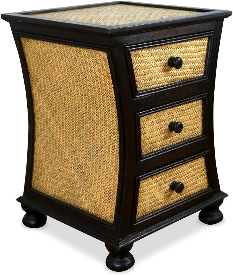 livasia Rattan drawer, curved sides, asian bedside table, handmade in Thailand, chest of drawers, made from wood and rattan