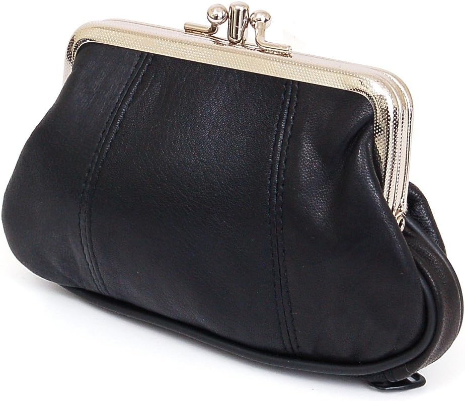 Womens Leather Mini Wallet ID Credit Cards Cash Coin Holder Case Organizer Puse with Framed & Zipper Closures - Black