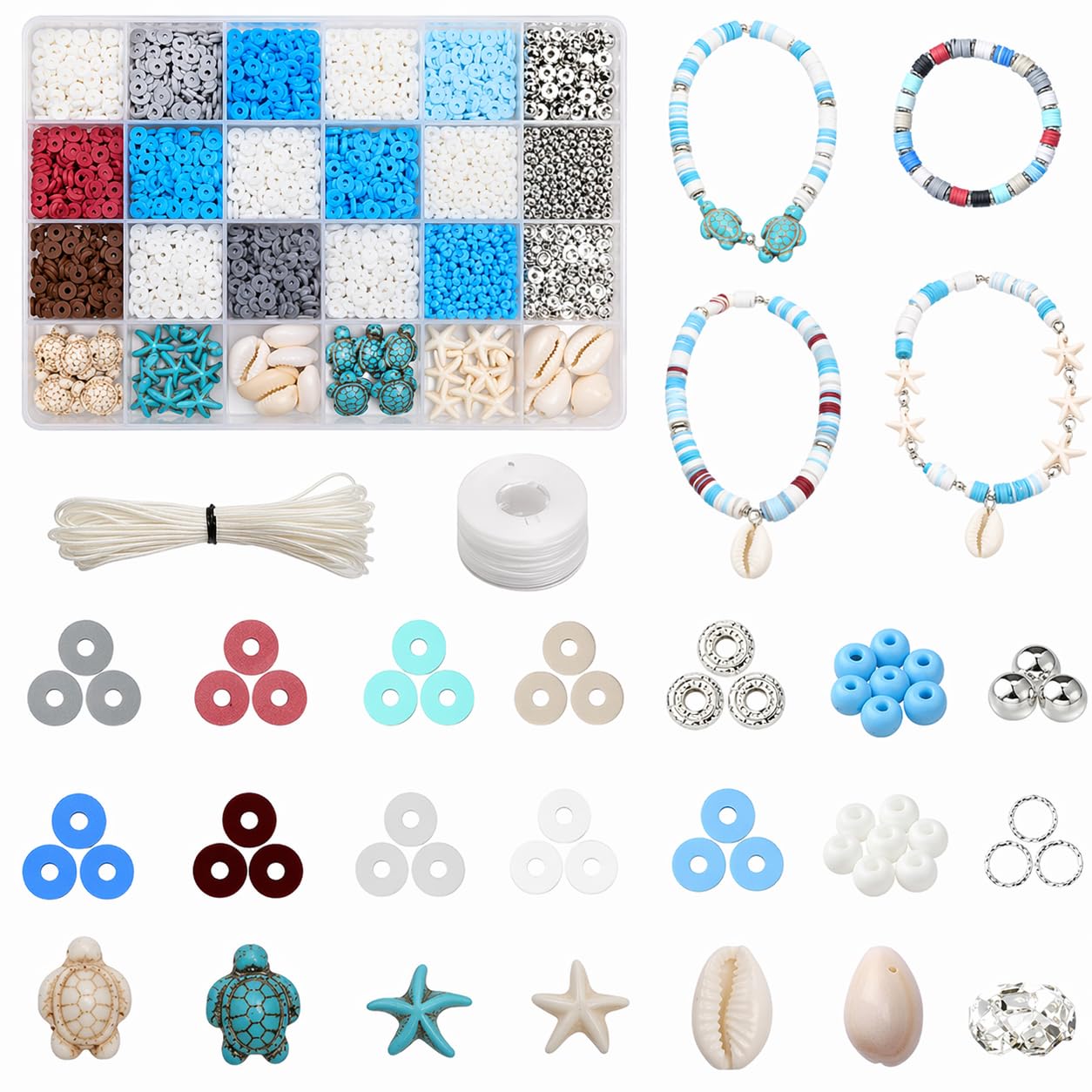 Bracelet Making Kit for Kids – DIY Jewelry & Art Supplies Set with Colorful Beads, Sea-Themed Shapes, Shells, Turtles, Starfish, Strings & Tools for Creative Projects