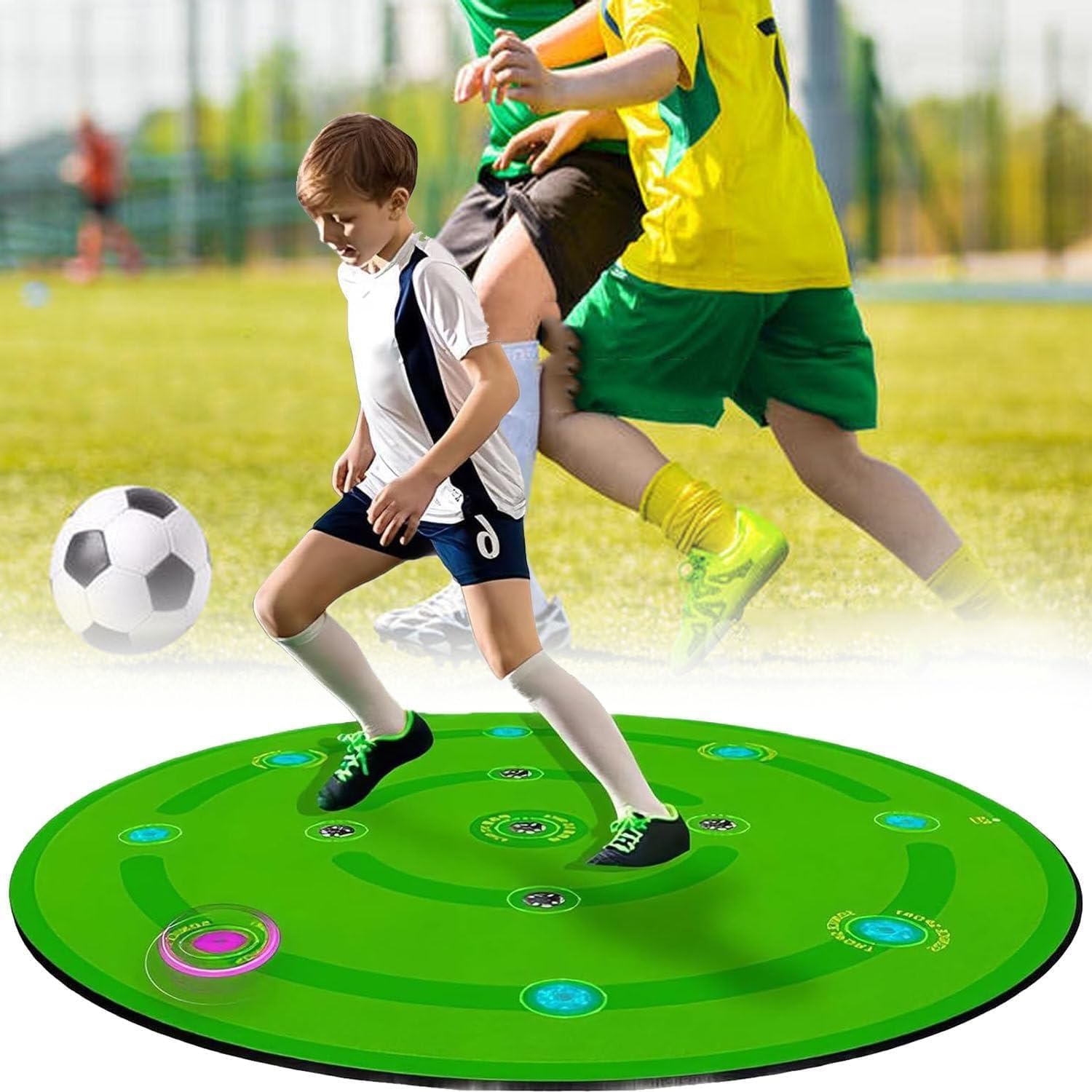 Football Footstep Training Mat, 1.4M Agility Training Soccer Training Mat, 13 Reaction Lights, with 7 Training Modes, Anti-Skid Football Mastery Mat, for Kid