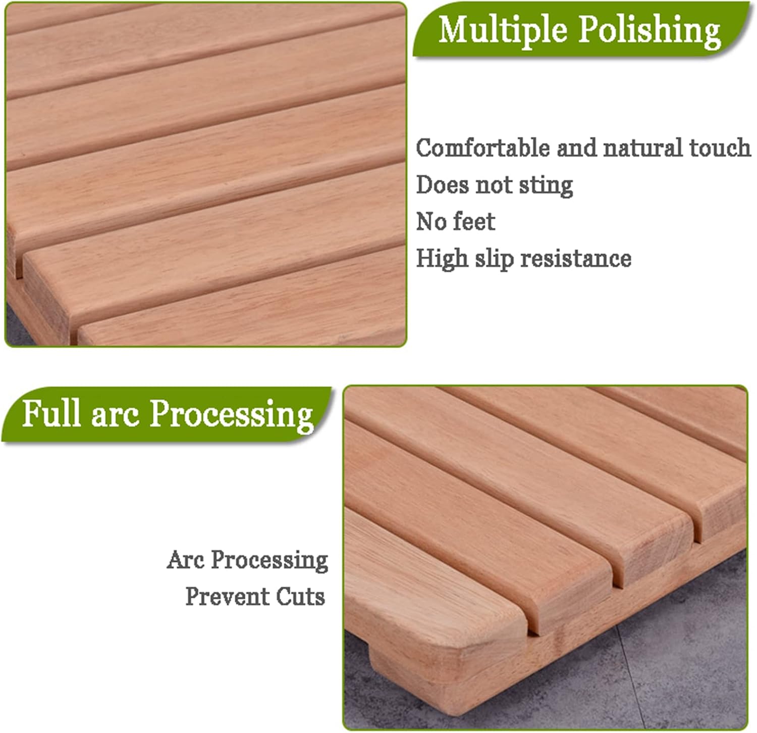 Shower Bathtub Mat,Bathtub Accessories, Anti Slip Bath Mats for Tub,Shower Stall Mat for Bathroom Bathtub Spa Garden Home, Wooden Floor Mat for Indoor and Outdoor,40x40cm/16x16in