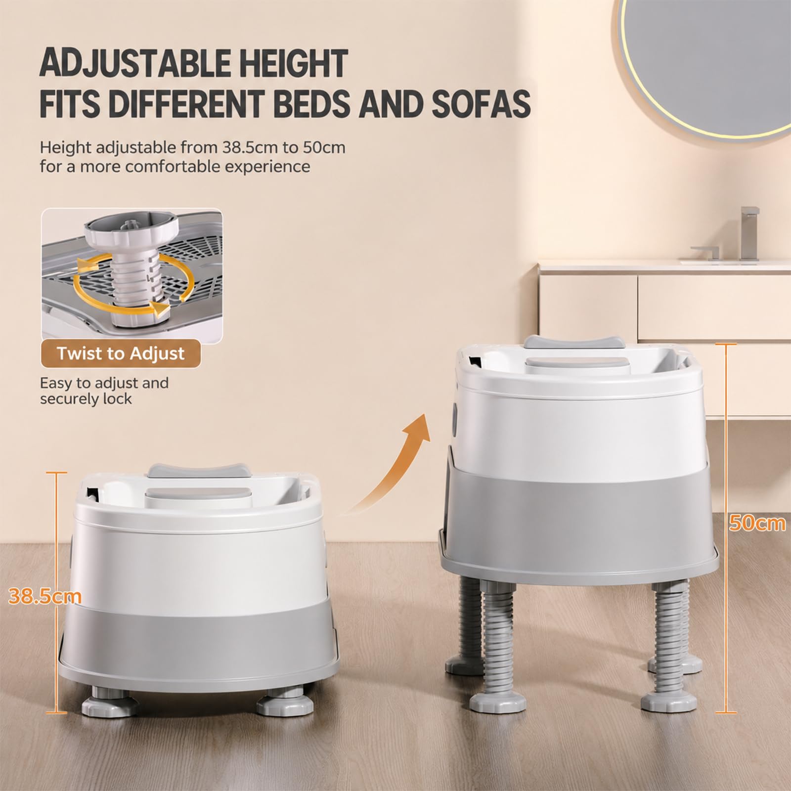 Lavatestas Portátil para Cama, Lava cabezas Ajustable en Altura con Ruedas y Drenaje, Équipement Head Spa para Ancianos, Embarazadas y Cuidado en el Hogar Cream Beige