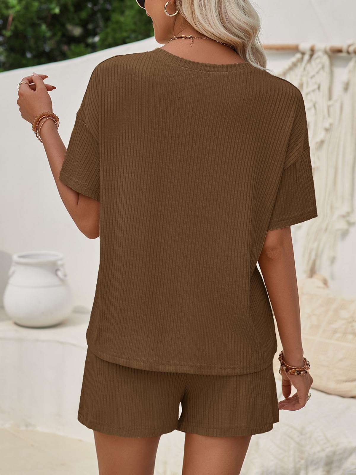 Rayson Damen Sommer Zweiteiler Outfits Lässige Einfach Kurzarm Top und Shorts Set Elegante Freizeitanzug Streetwear