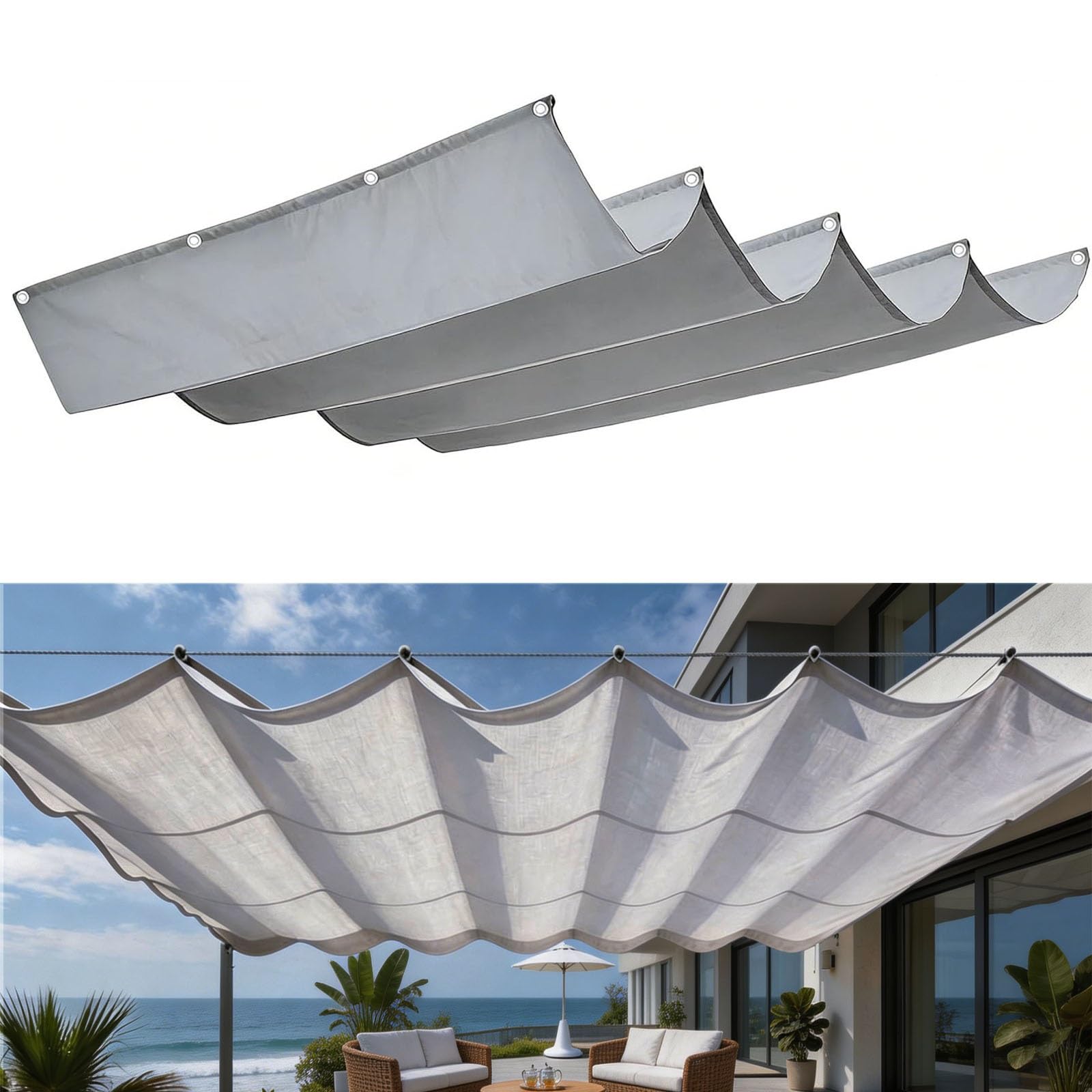Toile d'ombrage vague rétractable 6.5x7m pour de grands déjeuners sur la terrasse