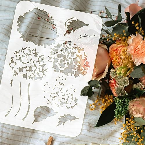 Miniatura 4 de FINGERINSPIRE Plantilla de pintura con patrón de hortensias en capas, plantilla de dibujo de flores de hortensias de 8.3 x 11.7 pulgadas, plantilla
