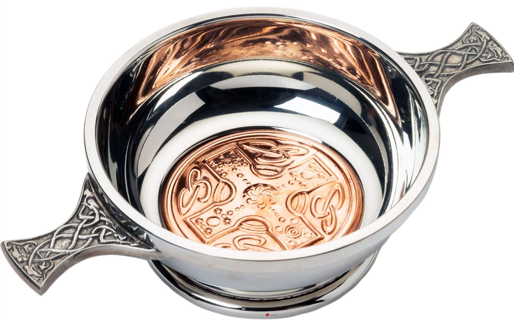 Quaich de 4" con Cruz Celta Escocesa e Inserciones de Cobre Artesanal
