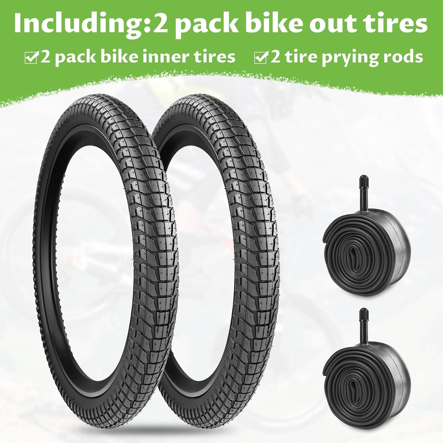 WEEROCK 20 Inch Bike Tire 20 X 1.95/20 X 2.1/20 X 2.25 Bicycle Tires 2 Pack Foldable Replacement Tyres with/Without Inner Tubes for 20" Bicycles, Kids Bike, MTB, BMX, Tricycle, Black