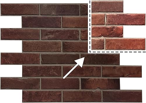 CONCORD WALLCOVERINGS Muestra para exhibir solo paneles de pared 3D Retro-Art, ladrillo sintético en rojo, PVC, 7 "x 10", 570TG