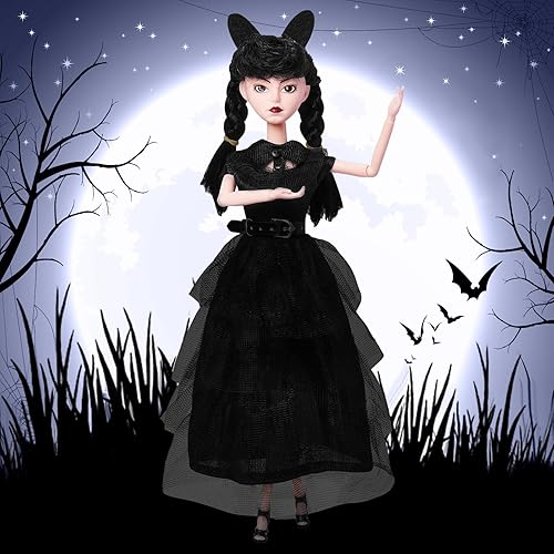 Miniatura 5 de DBYWIUB Wednesday Addams Muñecas, cuerpo suave de 11.5 pulgadas y cabello negro, vestido negro y accesorios