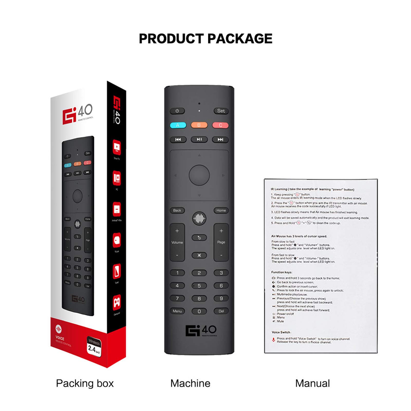 ciciglow 4 IN 1 2,4 GHz Air Mouse mit Intelligenter Sprachsteuerung, 3 Voreingestellten Modi, 6-Achsen-Gyroskop, IR-Lerncontroller für Smart TV, Android TV Box, All-in-One-PC, Laptop