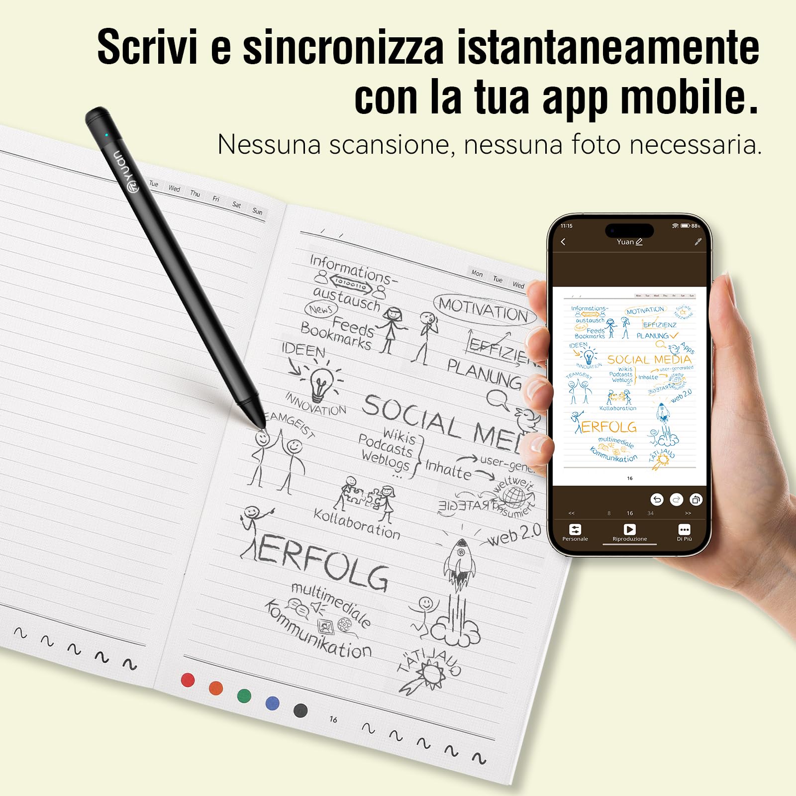 Yuan Smart Writing Set A4 Taccuino Smart, Taccuino Digitale Intelligente | Pagine a Righe Smart Sync Penna per prendere appunti, Sincronizzazione scrittura a mano, Archiviazione offline