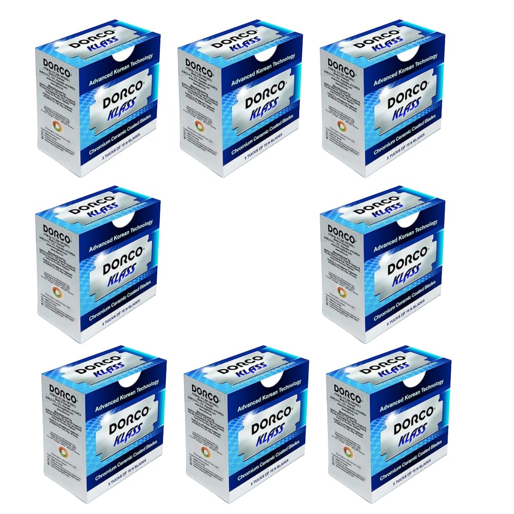 Double Edge Shaving Razor Blades - Chromium Ceramic Coating Safety Razors And Straight Edge Razors - (50 Count in Pack) For Men Pack of 8 - DORCO By AmazPrime