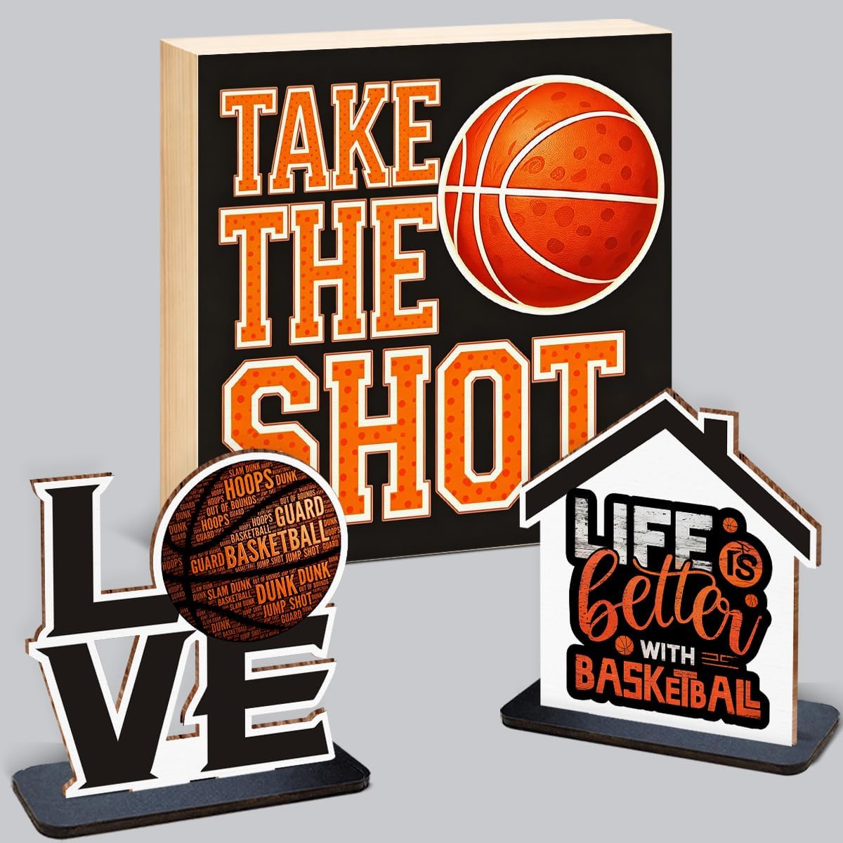 3 Pcs Positive Basketball Wooden Decor Sign - Gift for Basketball Lover