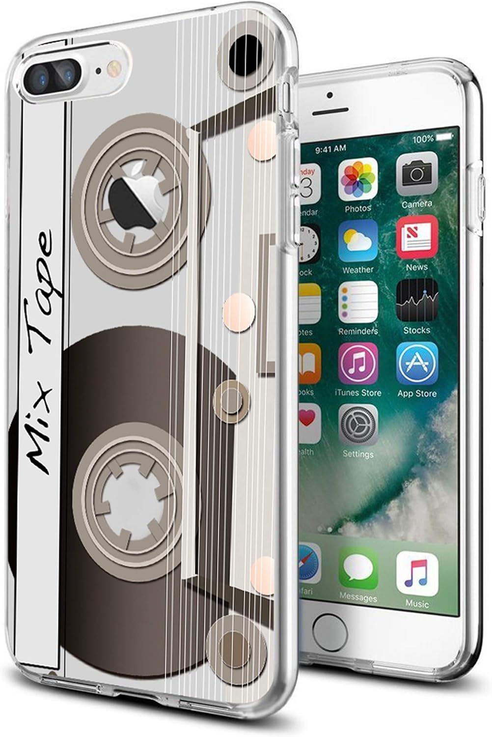 Cool Retro Cassette Tape Case for iPhone 7 Plus iPhone 8 Plus 5.5" Clear with Design, Ultra Thin Transparent Flexible TPU Phone Cover Protective for Girls Women Men Anti-Drop-Scratch Shockproof Bumper