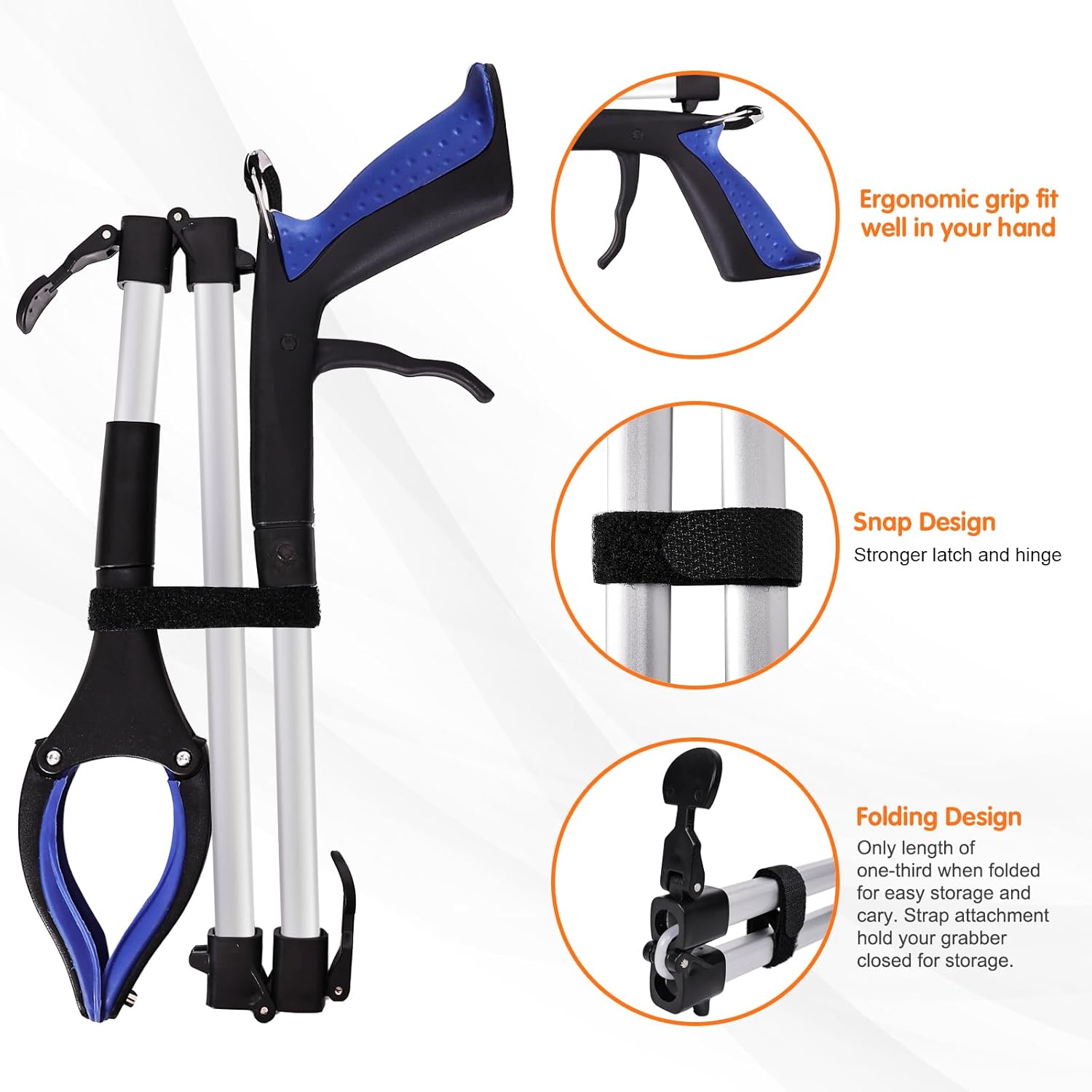 36" Grabber Reacher Tool for Seniors 2 Pack, Foldable Reacher Grabbers Pickup Stick with Anti-Slip 90°Rotating Jaw, 4" Wide Extended Claw with Magnet for Disabled, After Surgery Recovery