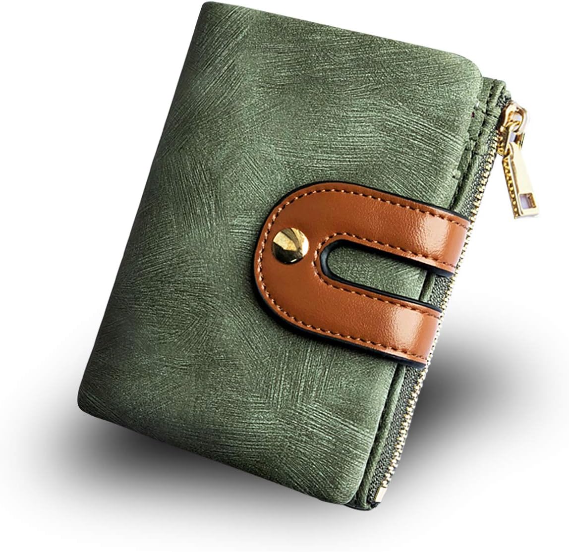 Cartera de cuero plegable pequeña Rfid para mujer, minimonedero con cremallera, bolsillo para tarjeta de identificación, delgado y compacto