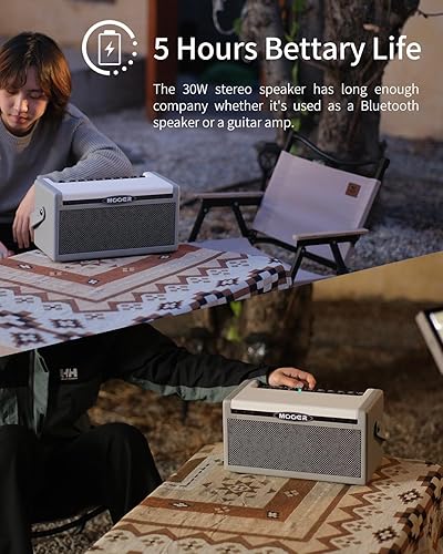 Miniatura 4 de MOOER Amplificador de guitarra de práctica SD30i, amplificador inteligente portátil, sonido estéreo Bluetooth de 30 W, 5 horas de vida de batería,