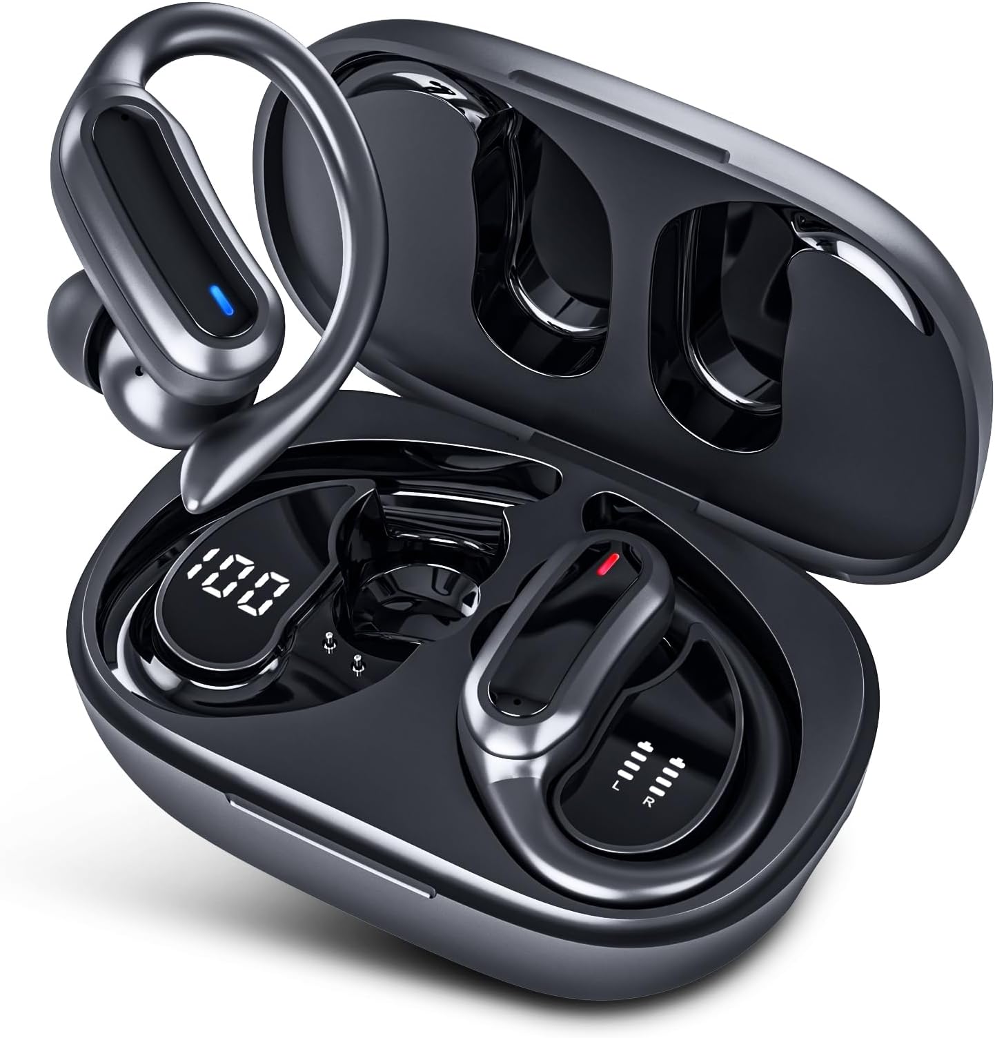 TRAUSI Wireless Earbuds Bluetooth Headphones, Bluetooth 5.3 Stereo Over Ear Buds,Noise Cancelling Mic, IP7 Waterproof Headset for Workout/Running