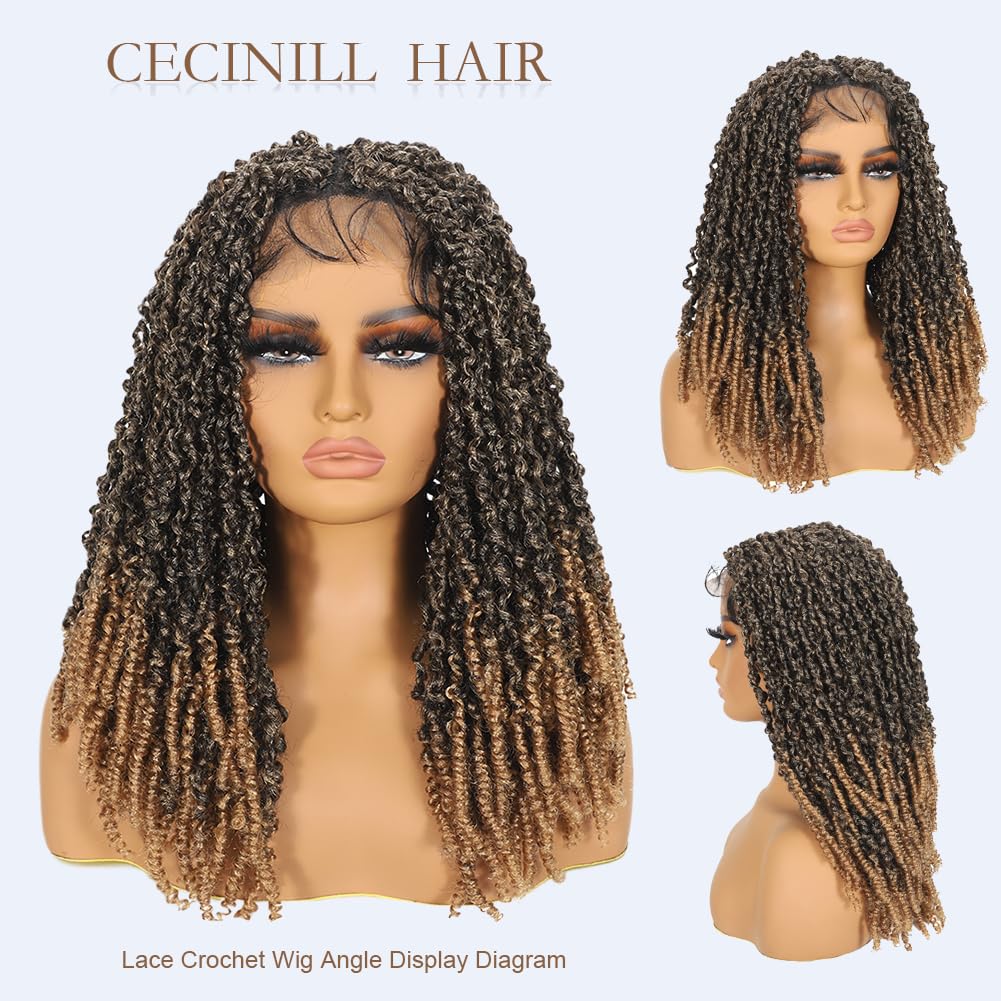 Full Lace Wig Faux Locs Handmade Synthetic Curly Goddess Braids with Baby Hair 20 Inch (1B-27#)