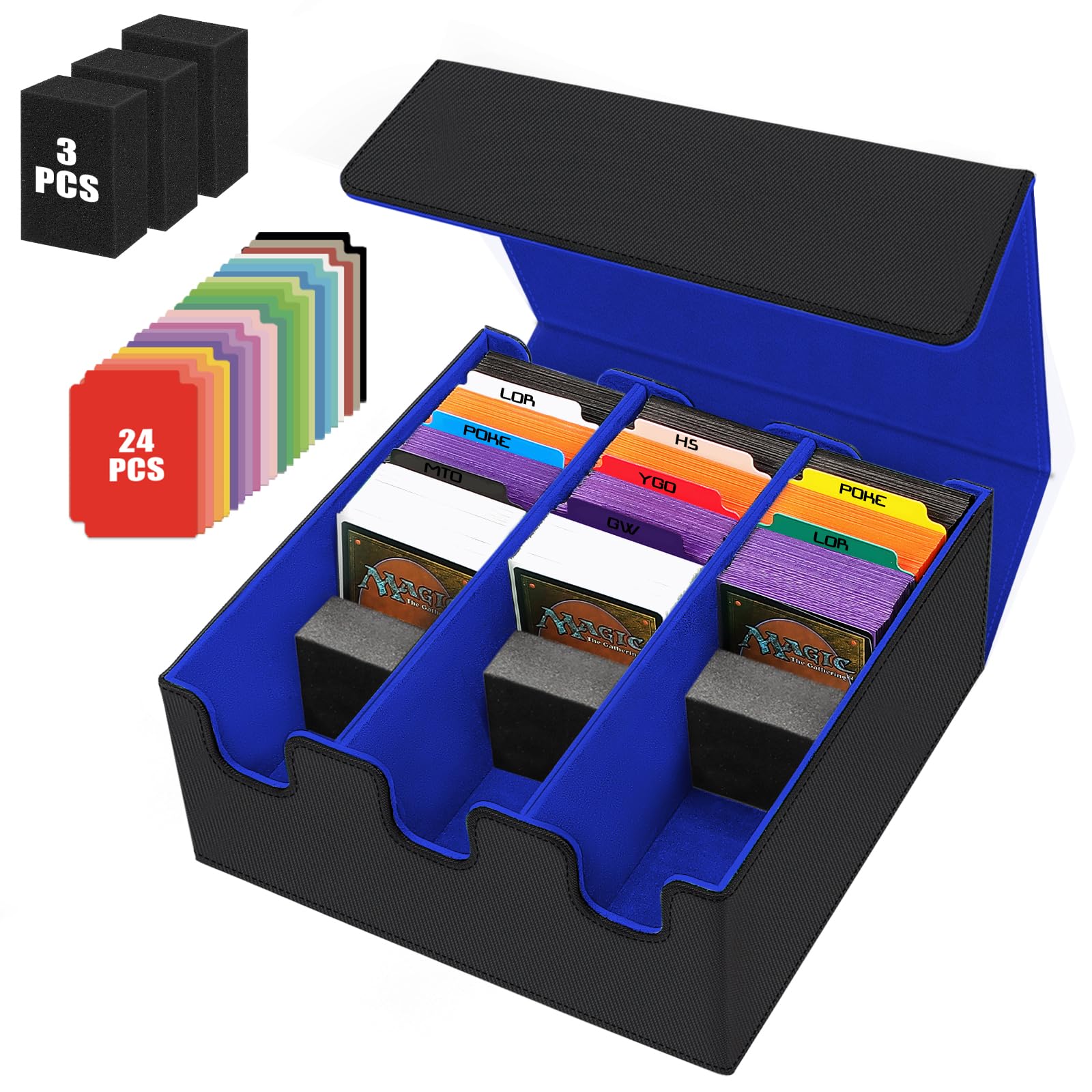 HIMOMO 2 Pack Card Storage Box for Trading Cards, 2800+ PU Leather Card Deck Box,（Grey + Blue） — image 1