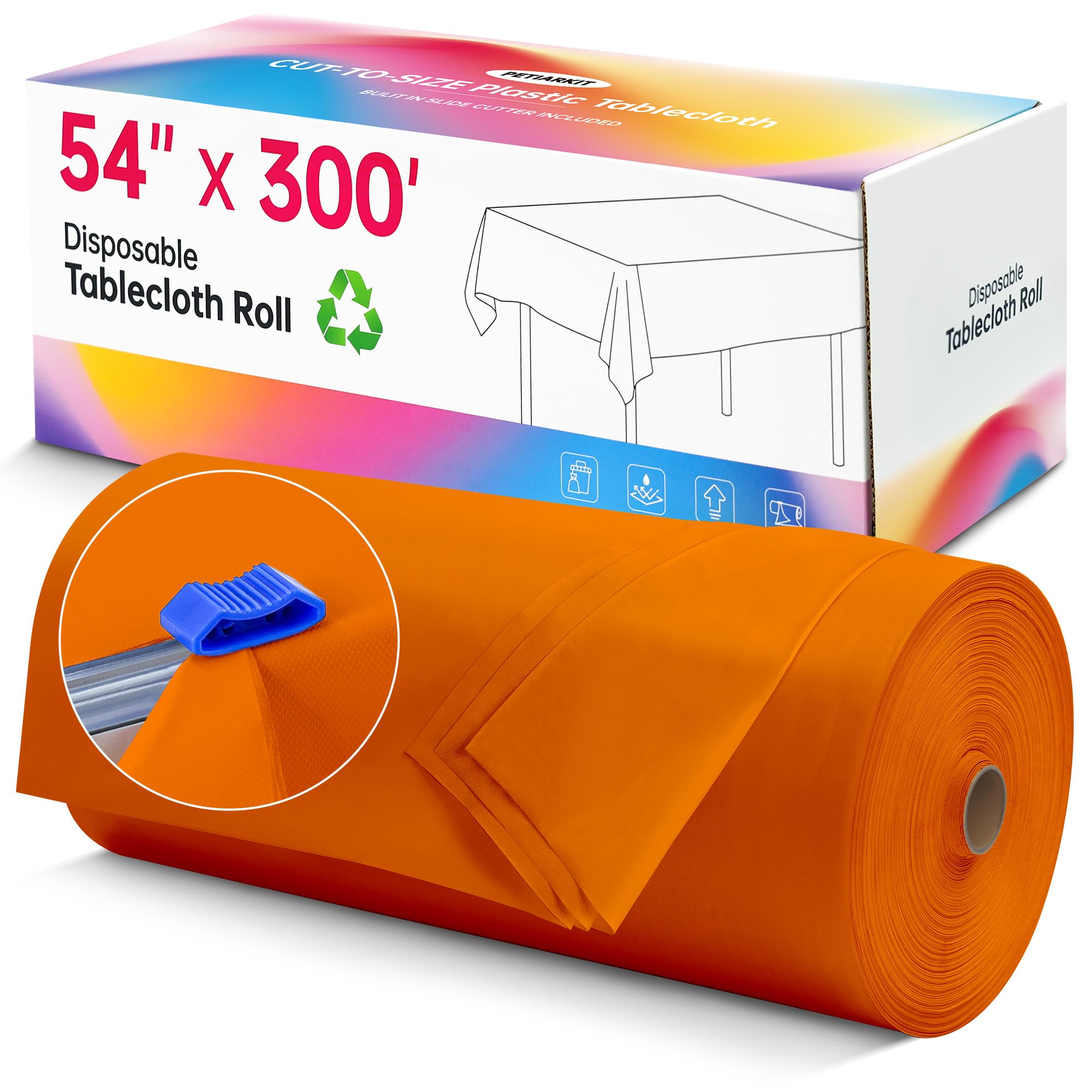 Plastic Table Cloth Disposable, 54In X 300F Table Cover Roll Waterproof