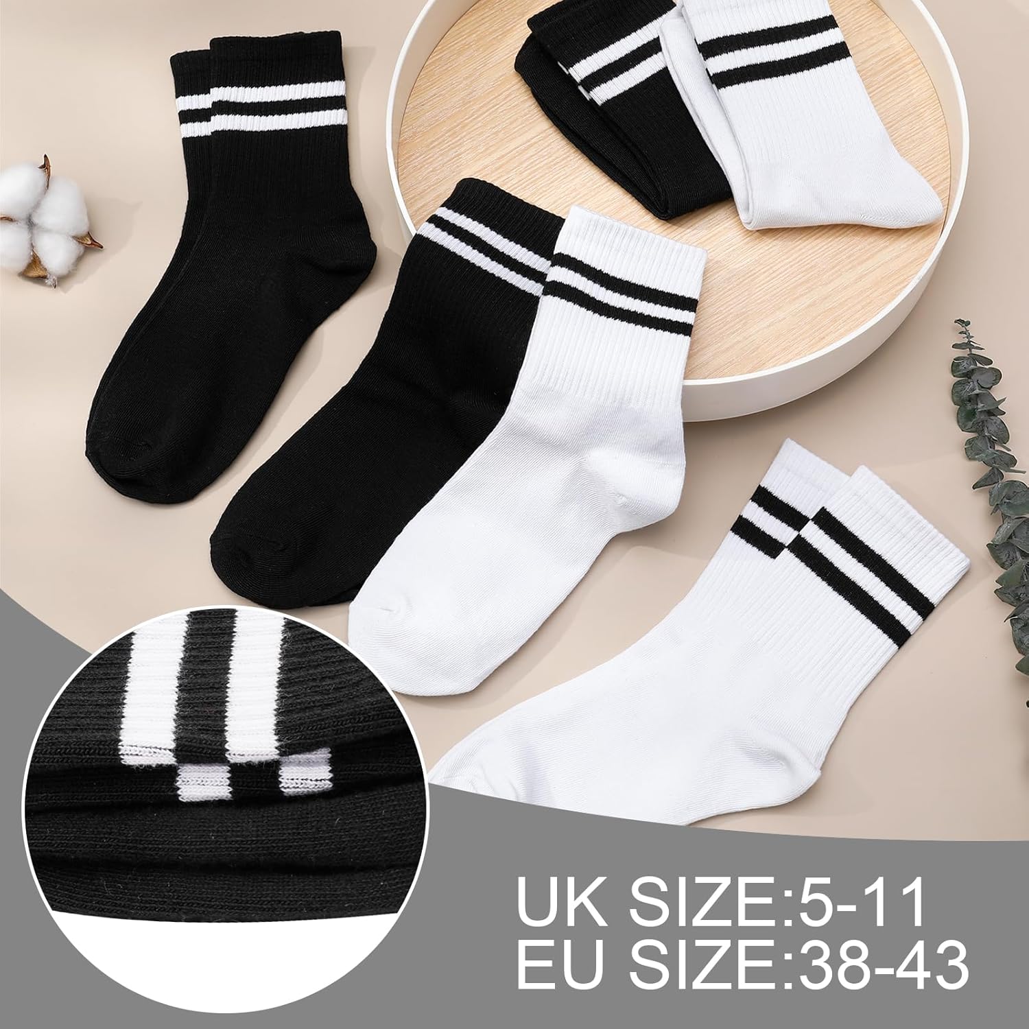 Womens Crew Socks Striped Trim Casual Crew Socks Mid Calf Ankle Sock Vintage Retro Gym Running 6/8 Pack - Image 6