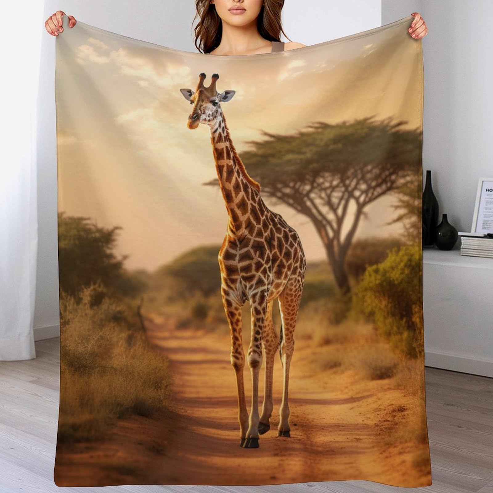 Couverture polaire girafe contre le froid, plaid chaud de flannel pour lit