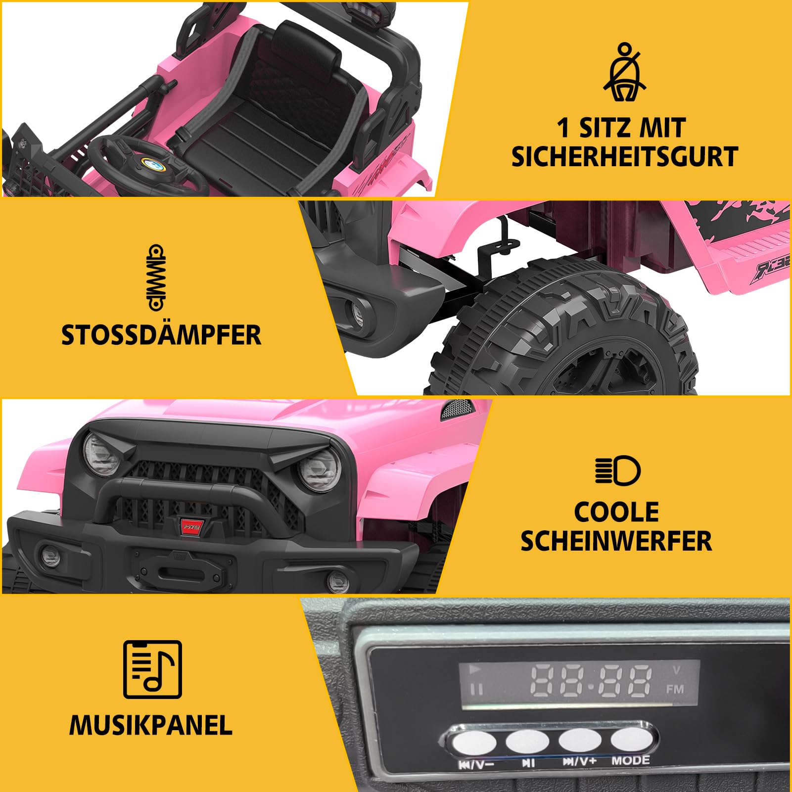 Garvee Voiture électrique Enfant, 12 V Voiture électrique Enfants avec Suspension à Ressort, lumières LED, Bluetooth, 2 Vitesses pour de 3 à 8 Ans