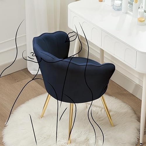 Miniatura 8 de Juego de 2 sillas decorativas, sillas de tocador de terciopelo con respaldo, silla decorativa pequeña moderna de mediados de siglo para sala de