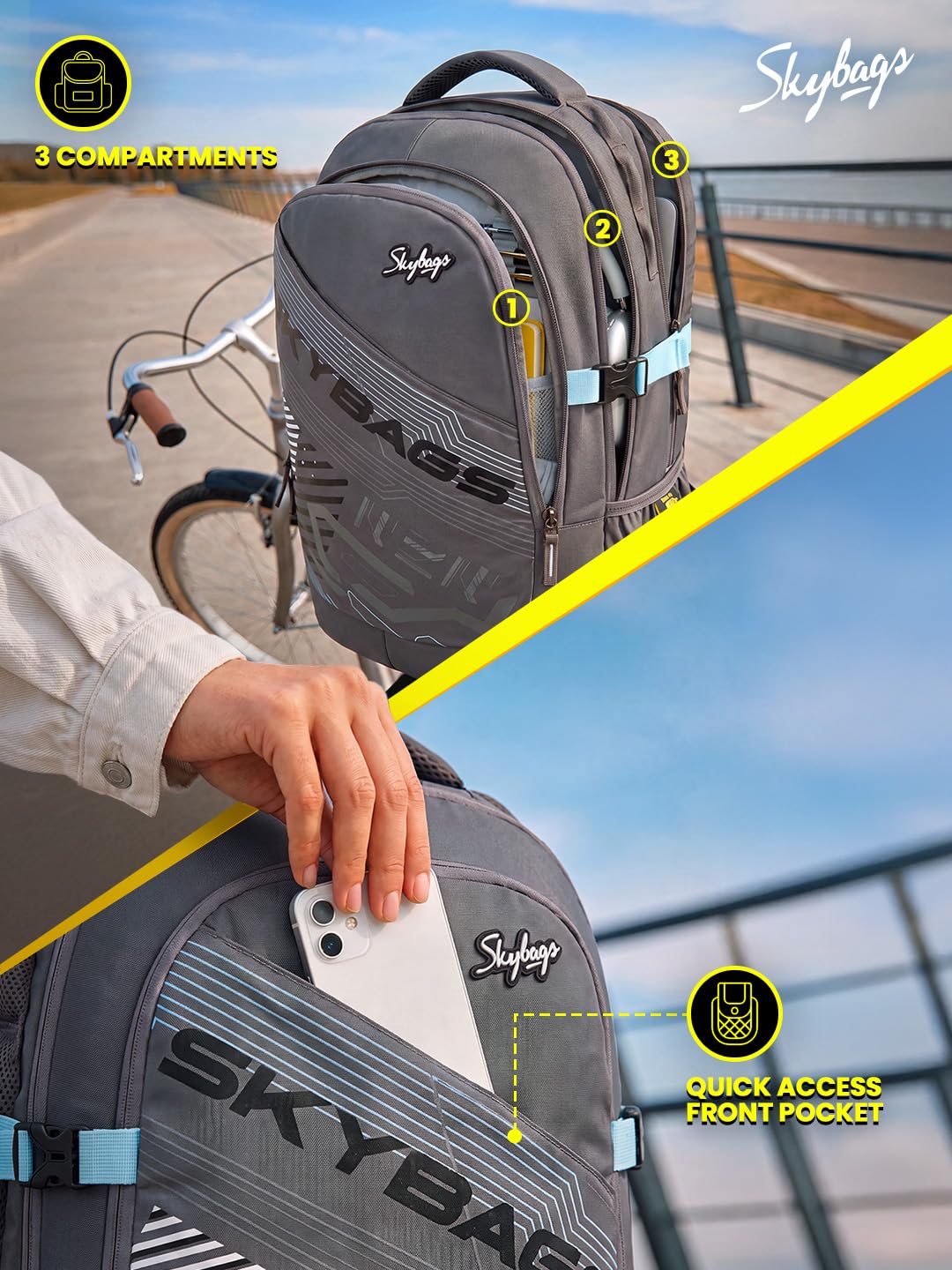 Skybags Quantum College Laptop Backpack for Men & Women | 34L Backpack with Rain Cover & Laptop Compartment | Office, College, School Backpack — Amazon image 3