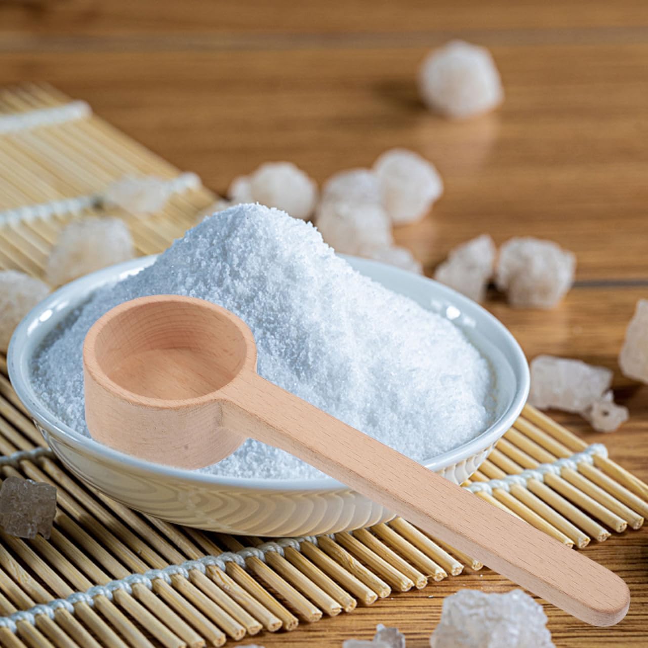 Amosfun Long Handle Wood Spoon Tea Leaves Spoon Salt Measuring Bath Salt Scoop Wooden Scoop for Kitchen Camping Travel and Deep Containers 6.49in