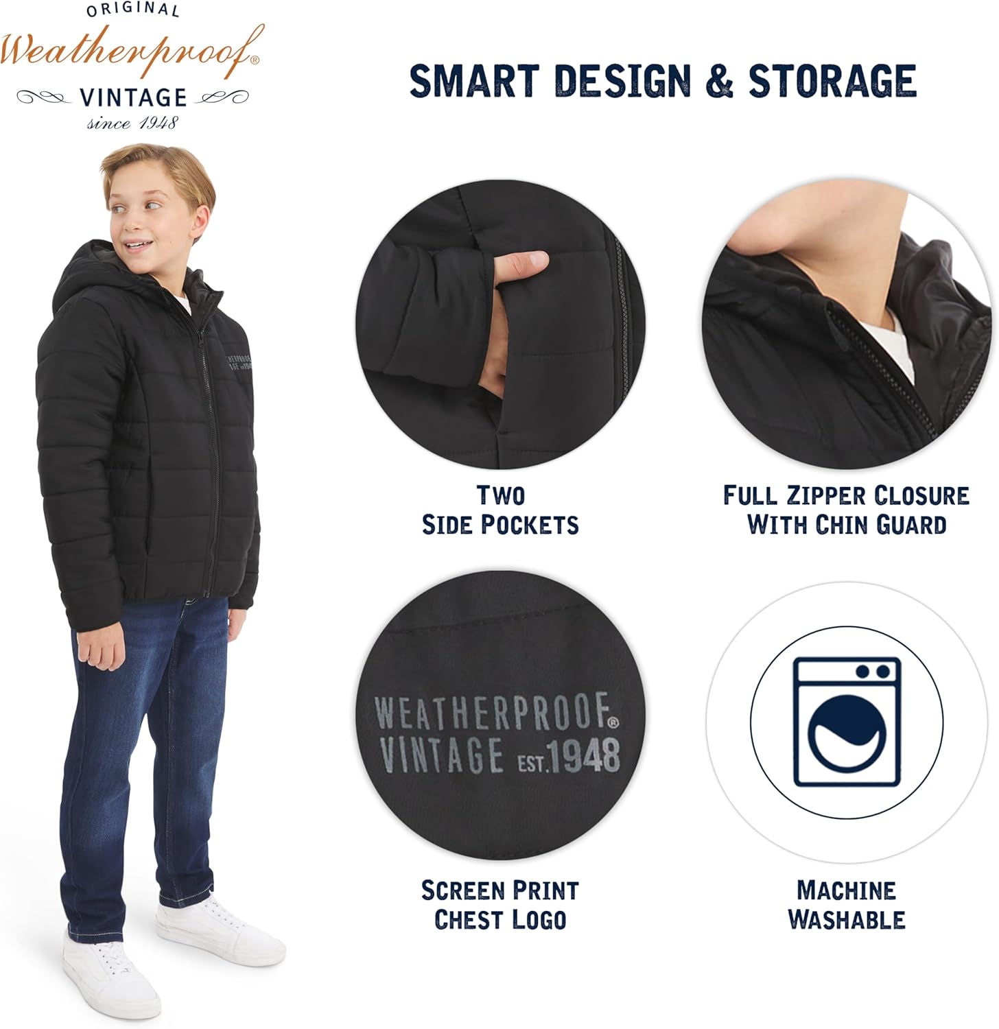 Weatherproof Vintage Boys' Outerwear Midweight Insulated Hooded Puffer Jacket - Image 6