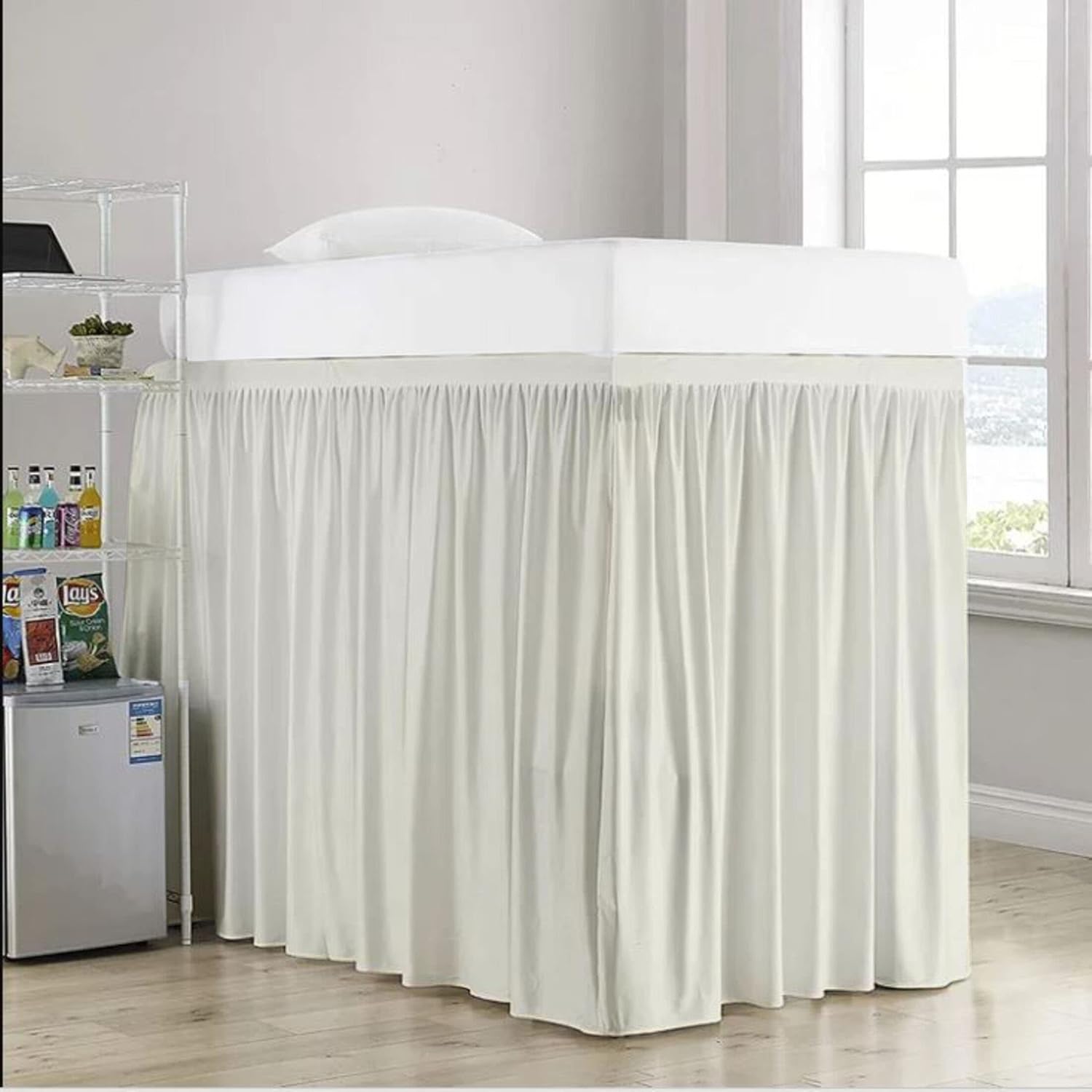 Cottingon,Dorm Room Bed Skirt,100 Microfiber,Ivory Solid