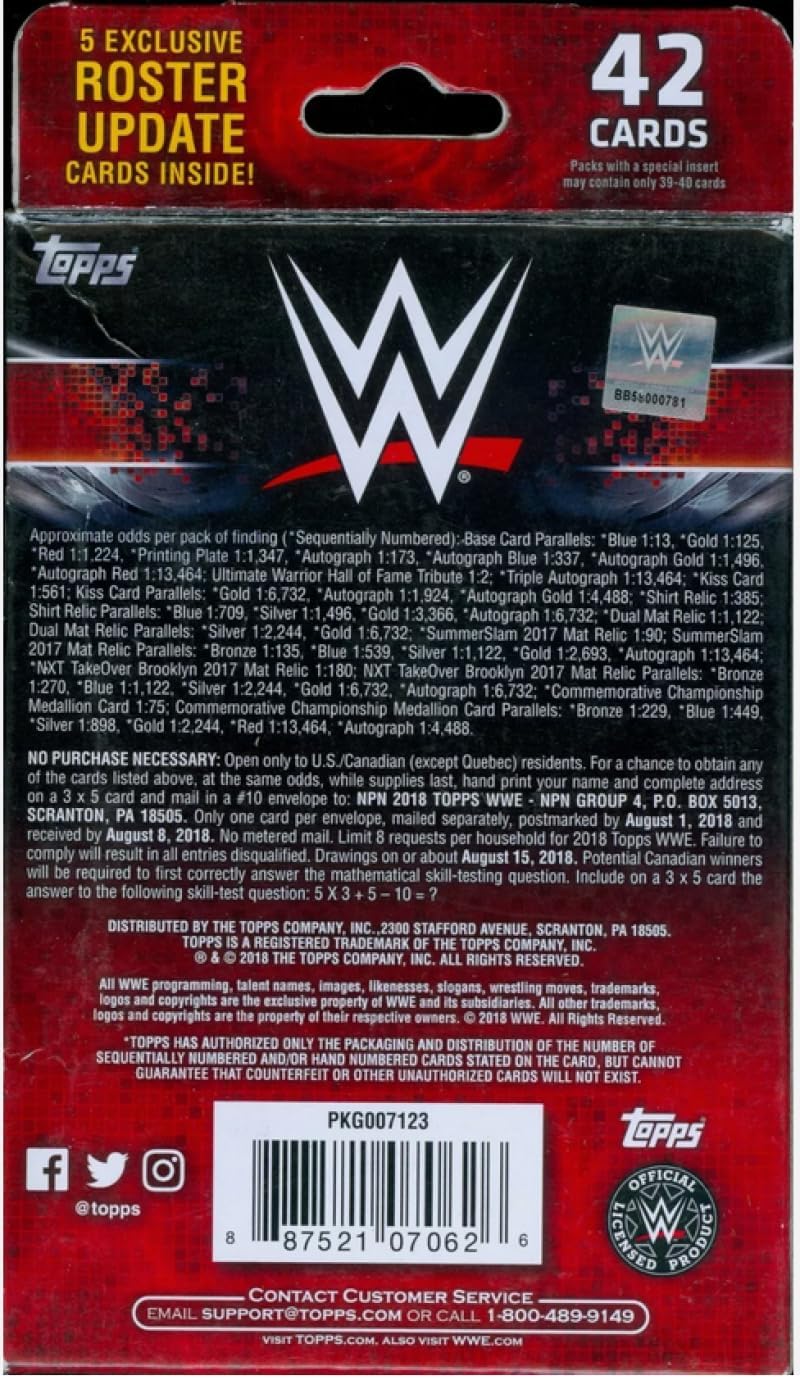 2018 Topps WWE Wrestling Factory Sealed Hanger Box 42 Cards. Chase possible Autographs of your favorite wrestlers.